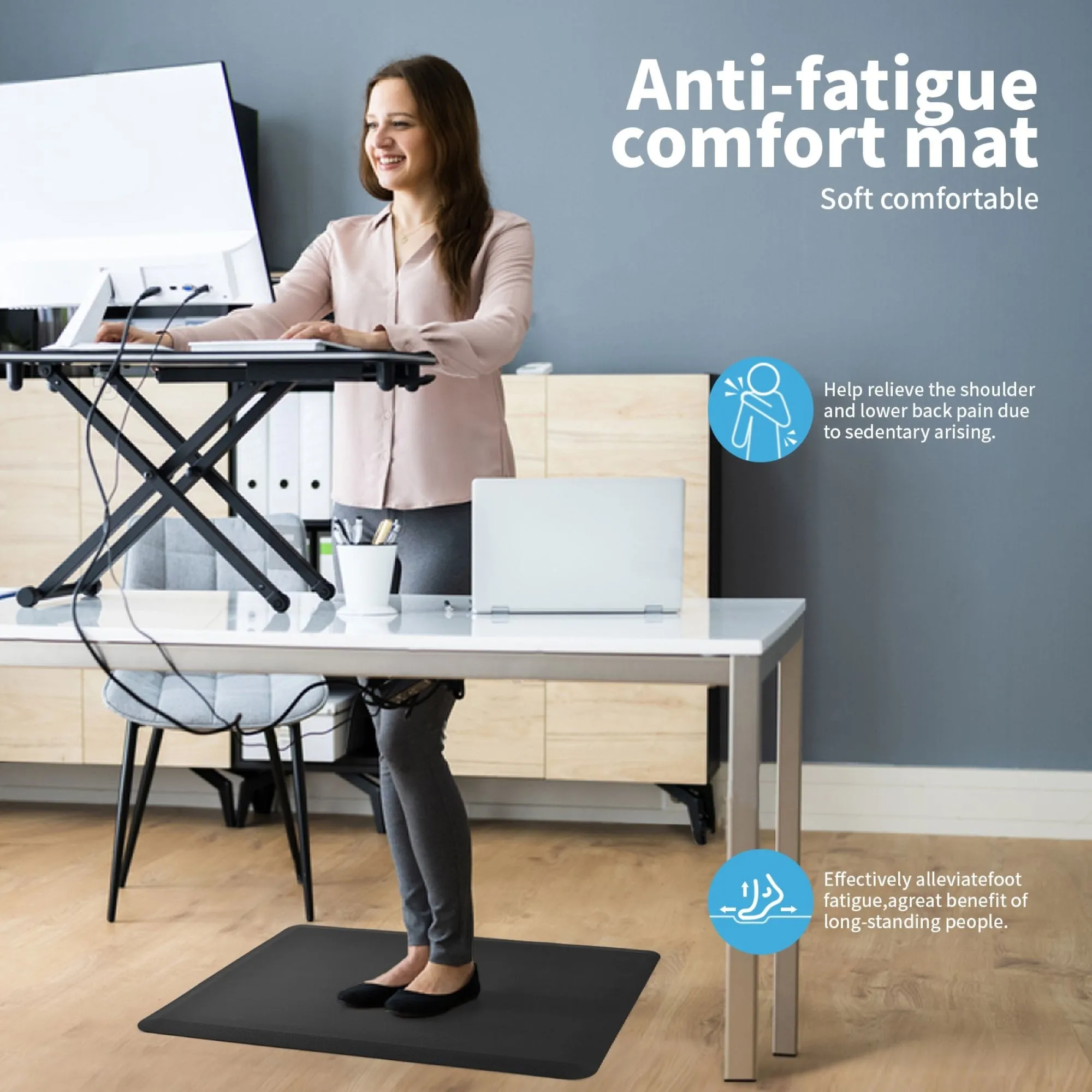 Premium Anti-Fatigue Comfort Mat. Thick. Non-Slip & All-Purpose Comfort - for Kitchen. Office Standing Desk