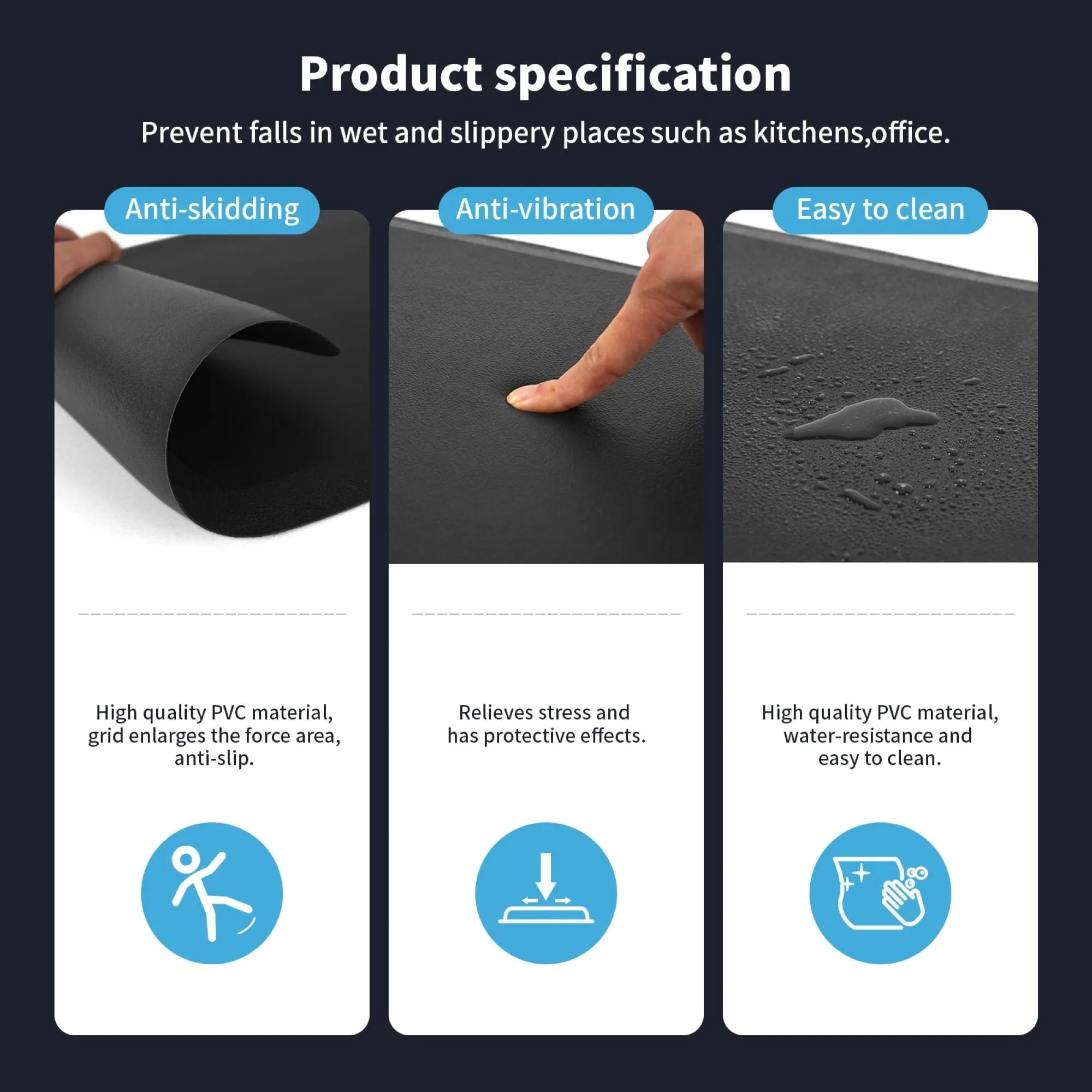 Premium Anti-Fatigue Comfort Mat. Thick. Non-Slip & All-Purpose Comfort - for Kitchen. Office Standing Desk