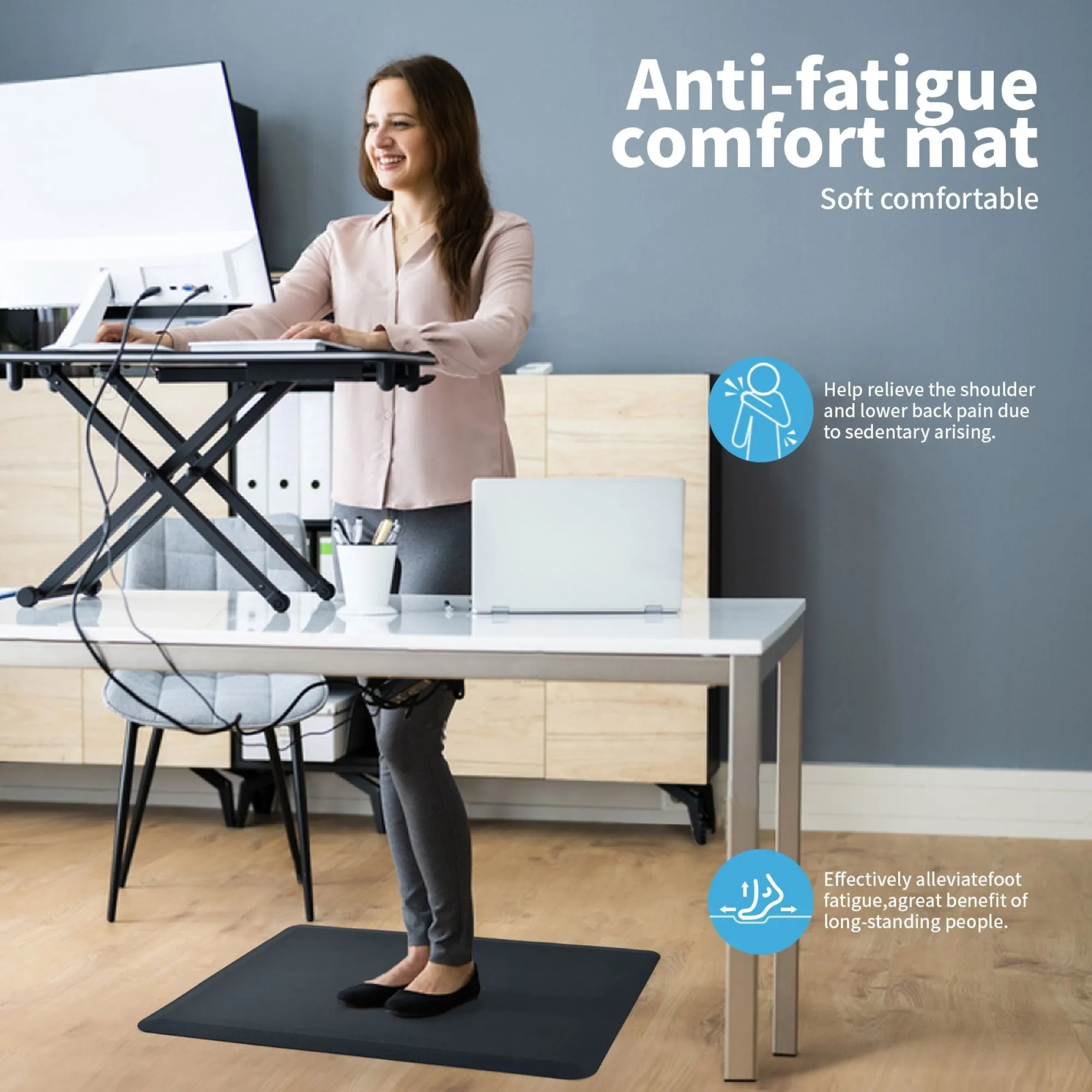Premium Anti-Fatigue Comfort Mat. Thick. Non-Slip & All-Purpose Comfort - for Kitchen. Office Standing Desk