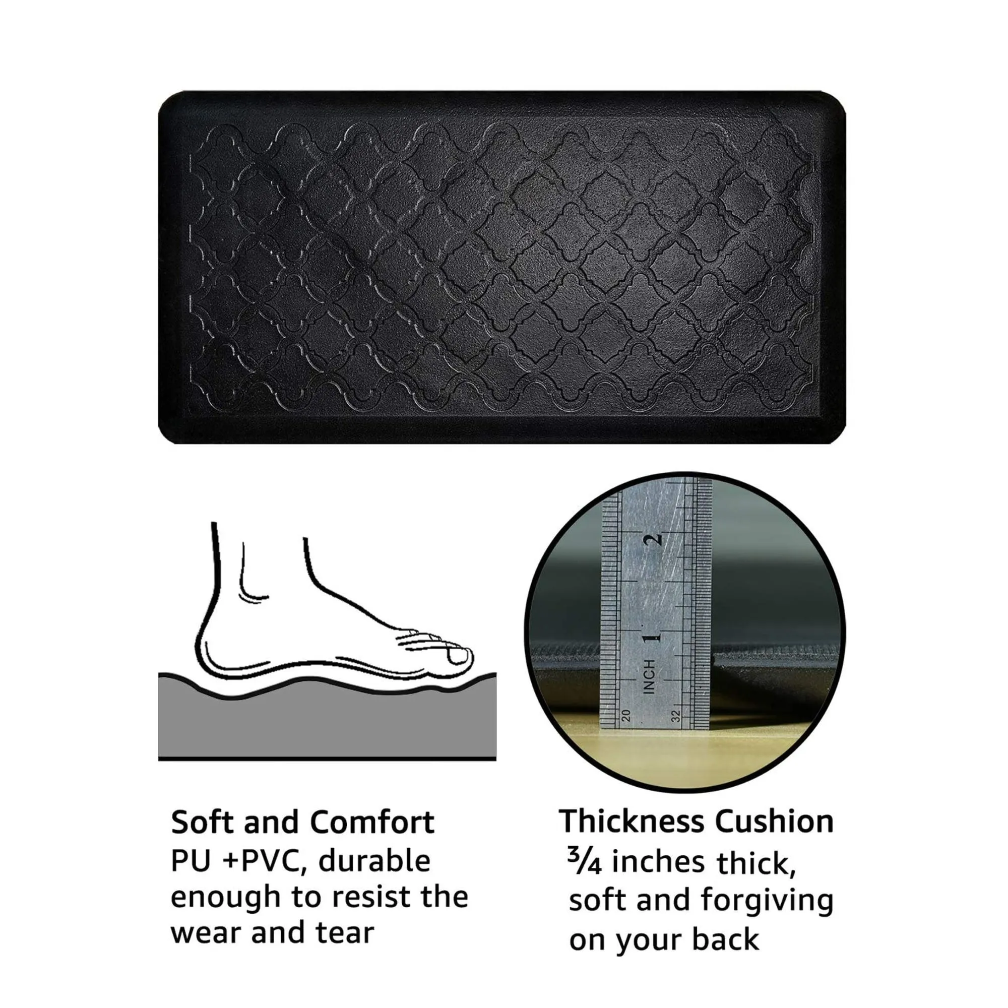Premium Anti-Fatigue Comfort Mat. Thick. Non-Slip & All-Purpose Comfort - for Kitchen. Office Standing Desk