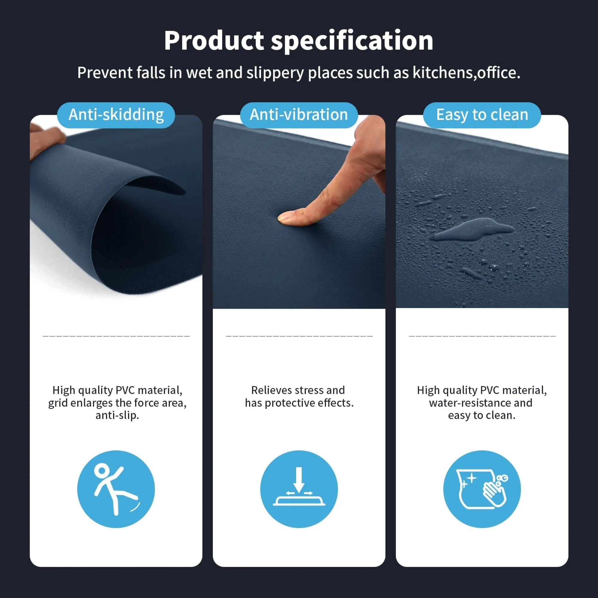 Premium Anti-Fatigue Comfort Mat. Thick. Non-Slip & All-Purpose Comfort - for Kitchen. Office Standing Desk