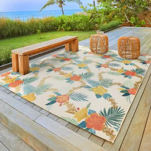 Reyn Spooner Fresco Laka Ivory/Blue/Yellow Floral Lei Flatweave Indoor/ Outdoor Area Rug