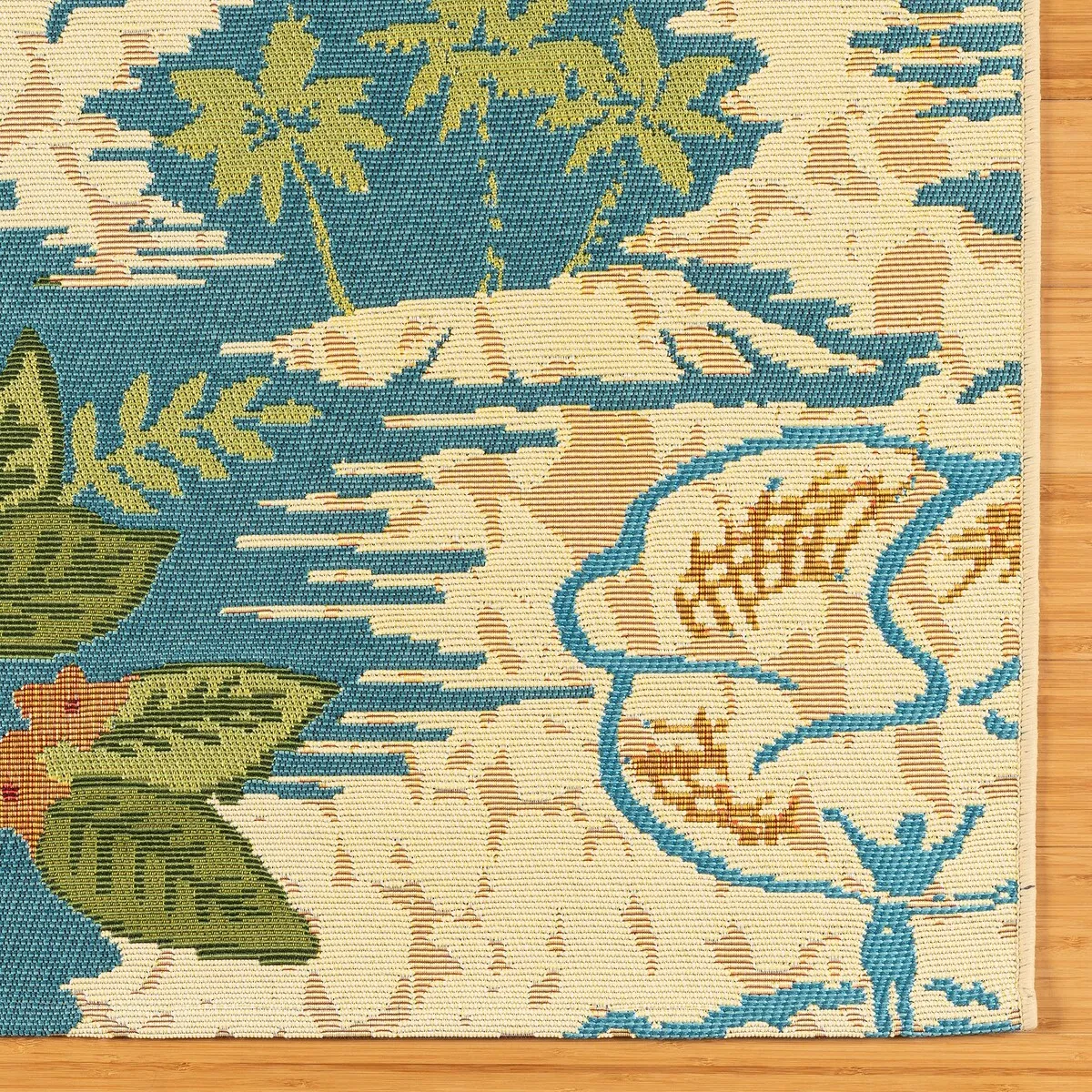 Reyn Spooner Fresco Lanai Beige/Blue Tropical Island Volcano Flatweave Indoor/ Outdoor Area Rug