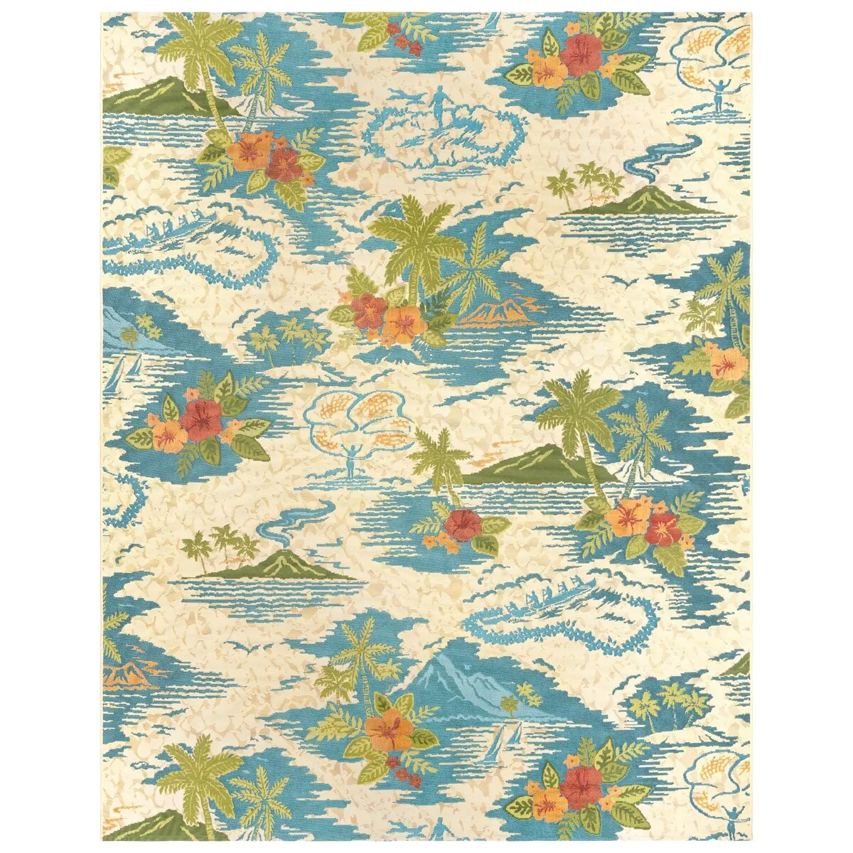 Reyn Spooner Fresco Lanai Beige/Blue Tropical Island Volcano Flatweave Indoor/ Outdoor Area Rug