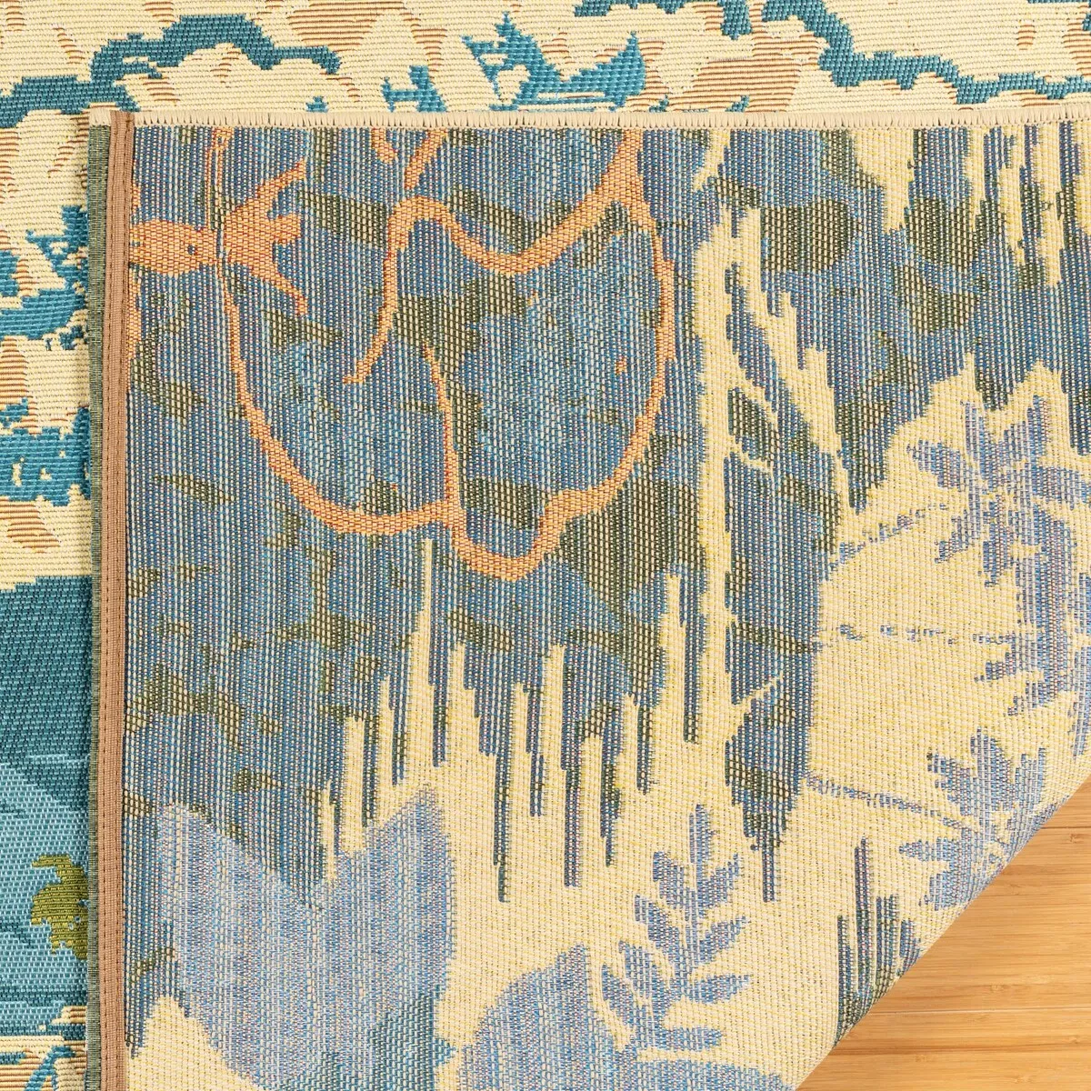 Reyn Spooner Fresco Lanai Beige/Blue Tropical Island Volcano Flatweave Indoor/ Outdoor Area Rug