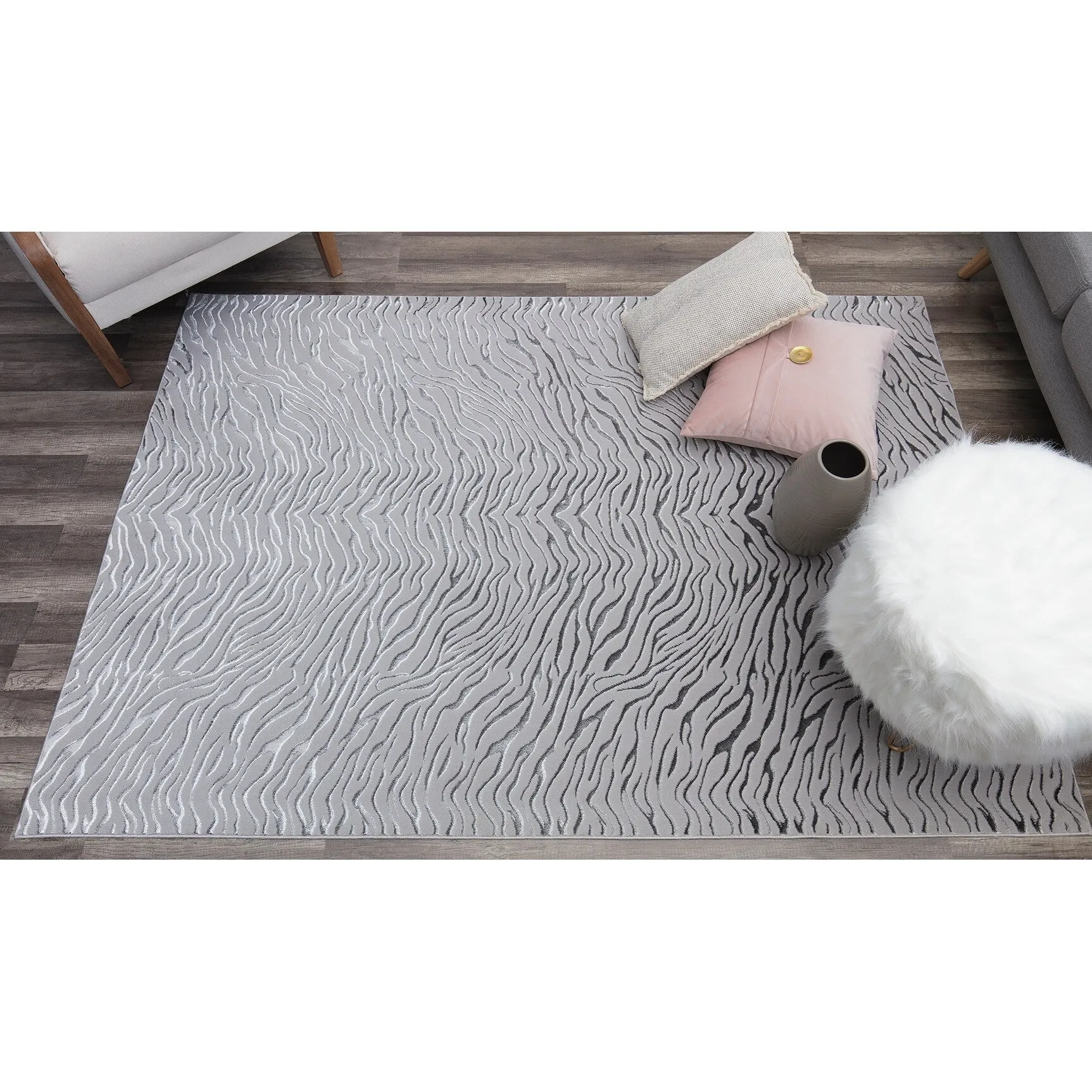 Rugs America Natura Gray Tiger Silver Shine Area Rug