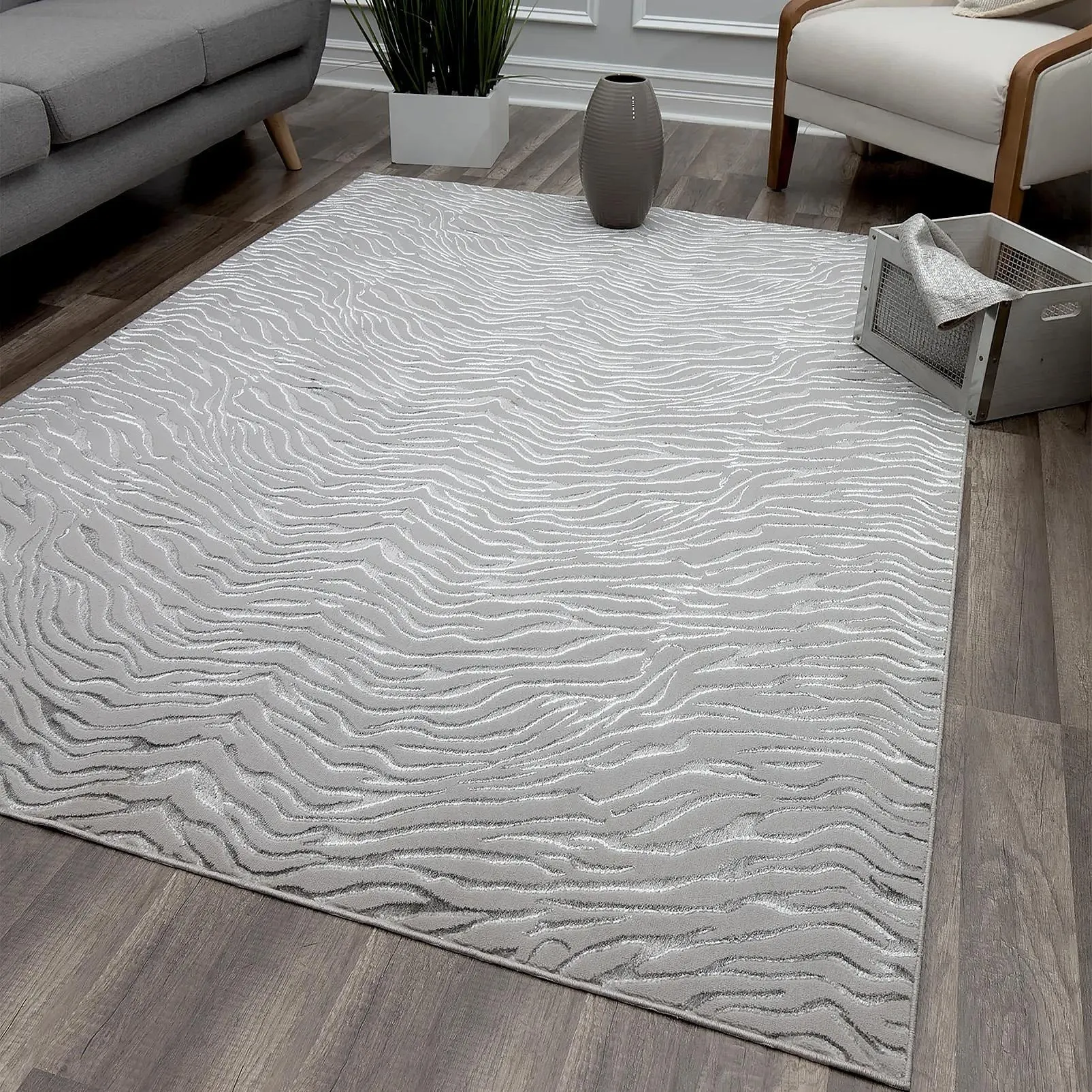 Rugs America Natura Gray Tiger Silver Shine Area Rug