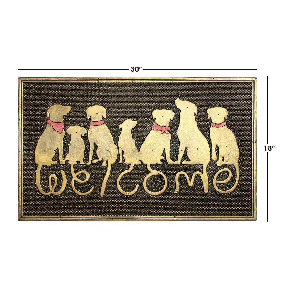 RugSmith Black. Gold Moulded Dog Welcome Rubber Doormat. 18 x 30 - 18 x 30
