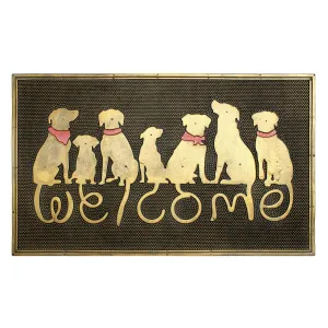 RugSmith Black. Gold Moulded Dog Welcome Rubber Doormat. 18 x 30 - 18 x 30