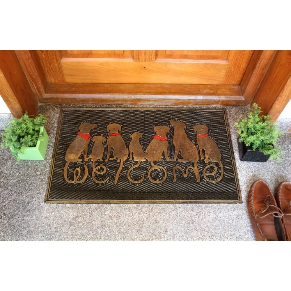 RugSmith Black. Gold Moulded Dog Welcome Rubber Doormat. 18 x 30 - 18 x 30