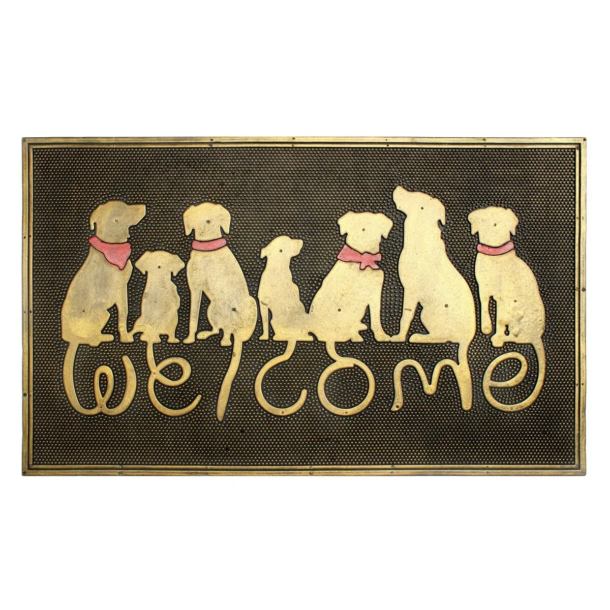 RugSmith Black. Gold Moulded Dog Welcome Rubber Doormat. 18 x 30 - 18 x 30