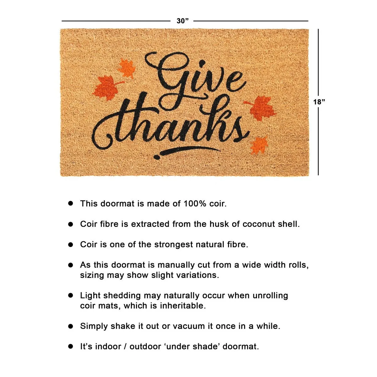 RugSmith Black Machine Tufted Give Thanks Doormat. 18 x 30 - 18 x 30