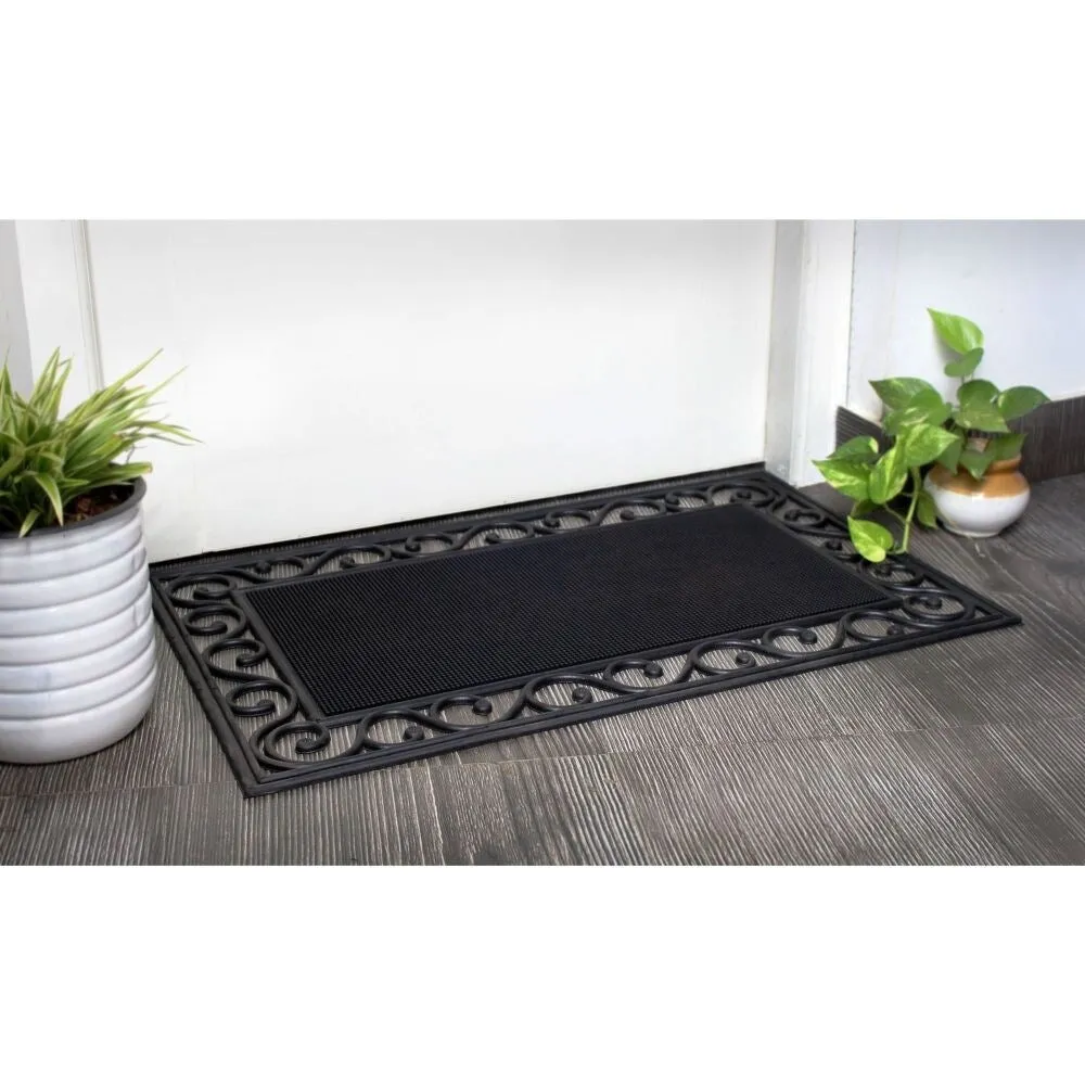 RugSmith Black Moulded Rubber Trellis Edge Doormat. 18 x 30 - 18 x 30