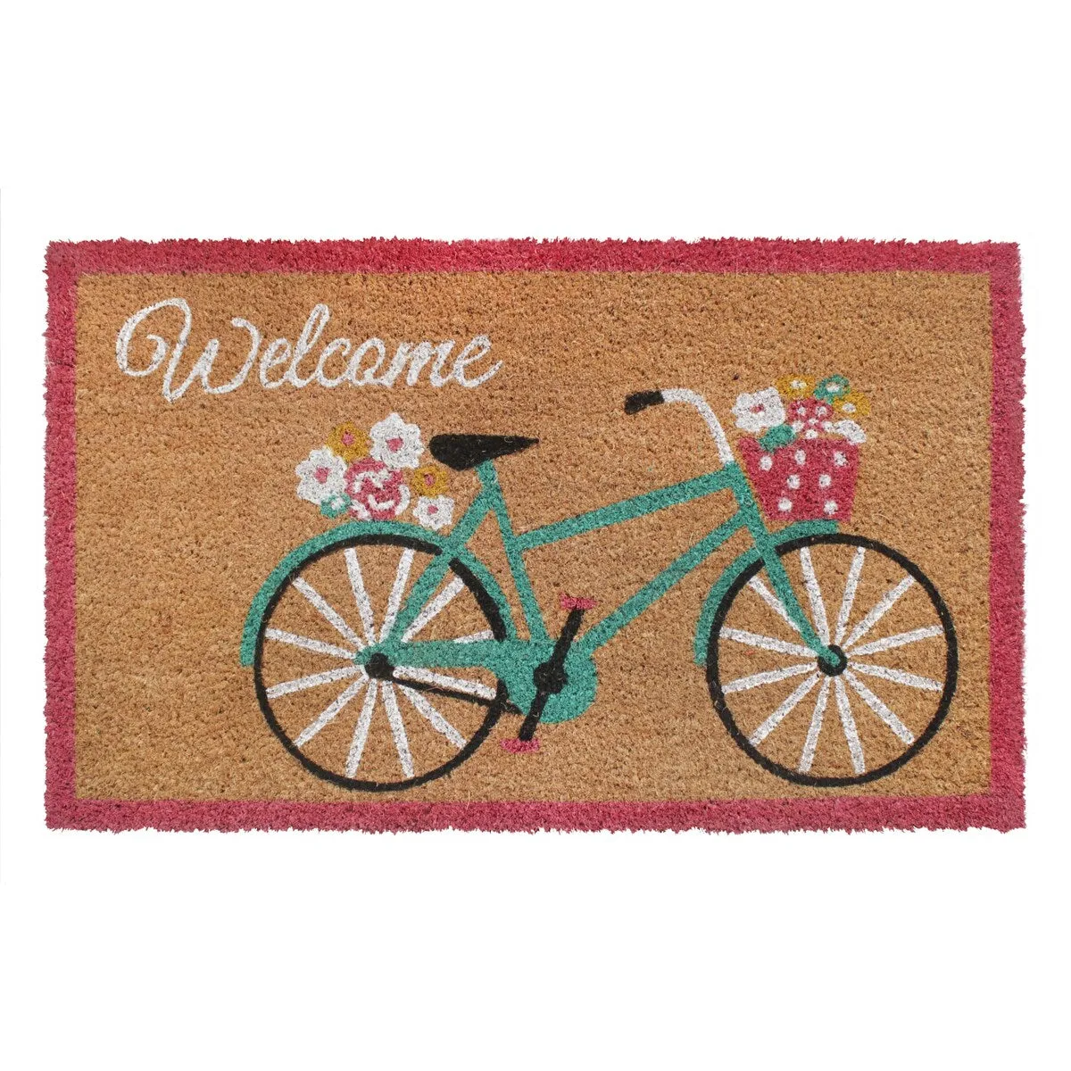 RugSmith Multi Machine Tufted Welcome Teal Cycle Doormat. 18x30