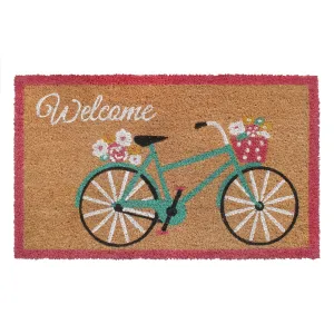 RugSmith Multi Machine Tufted Welcome Teal Cycle Doormat. 18x30