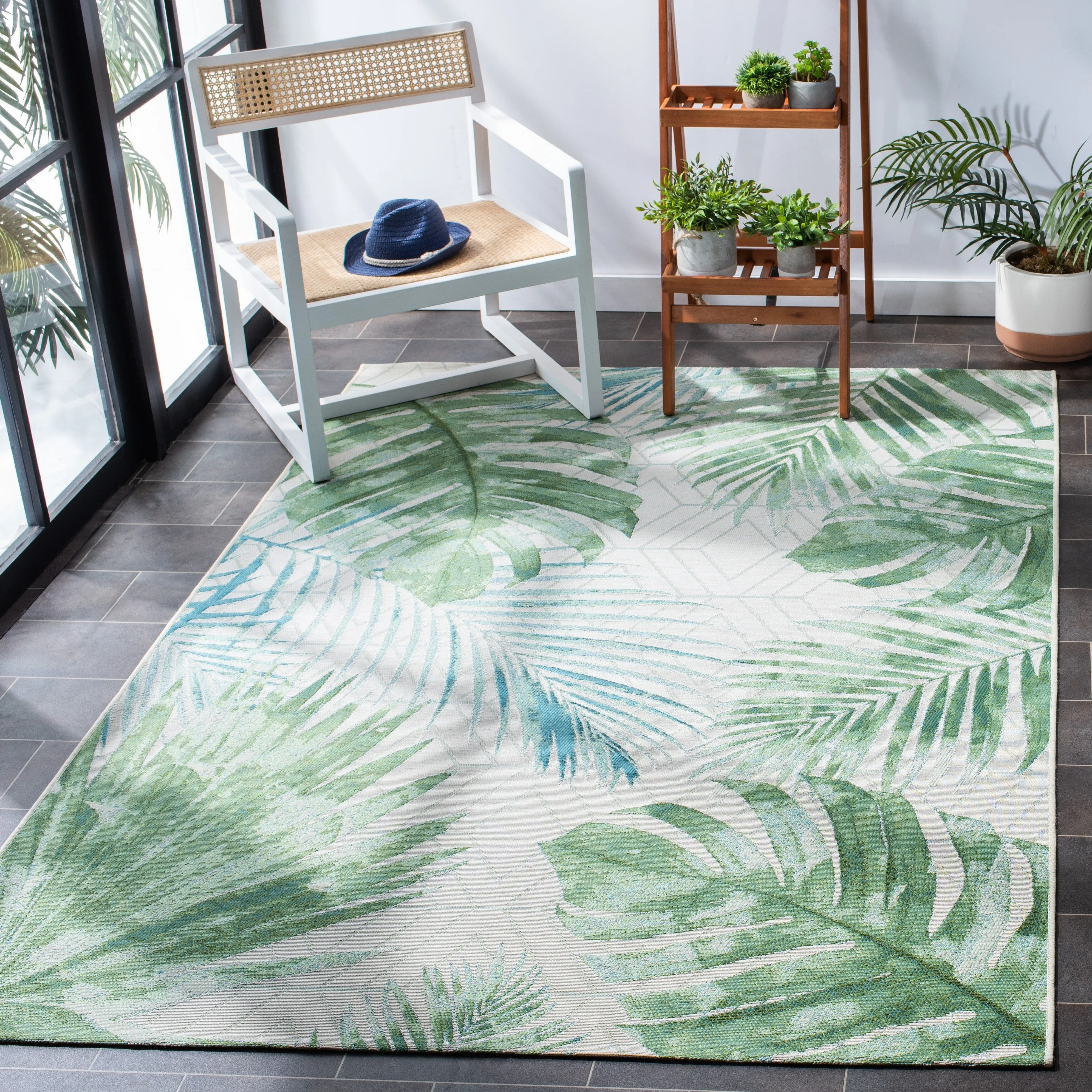 SAFAVIEH Barbados Nairne Tropical Indoor/ Outdoor Waterproof Patio Backyard Rug - Green/Teal - 6'6 x 9'4