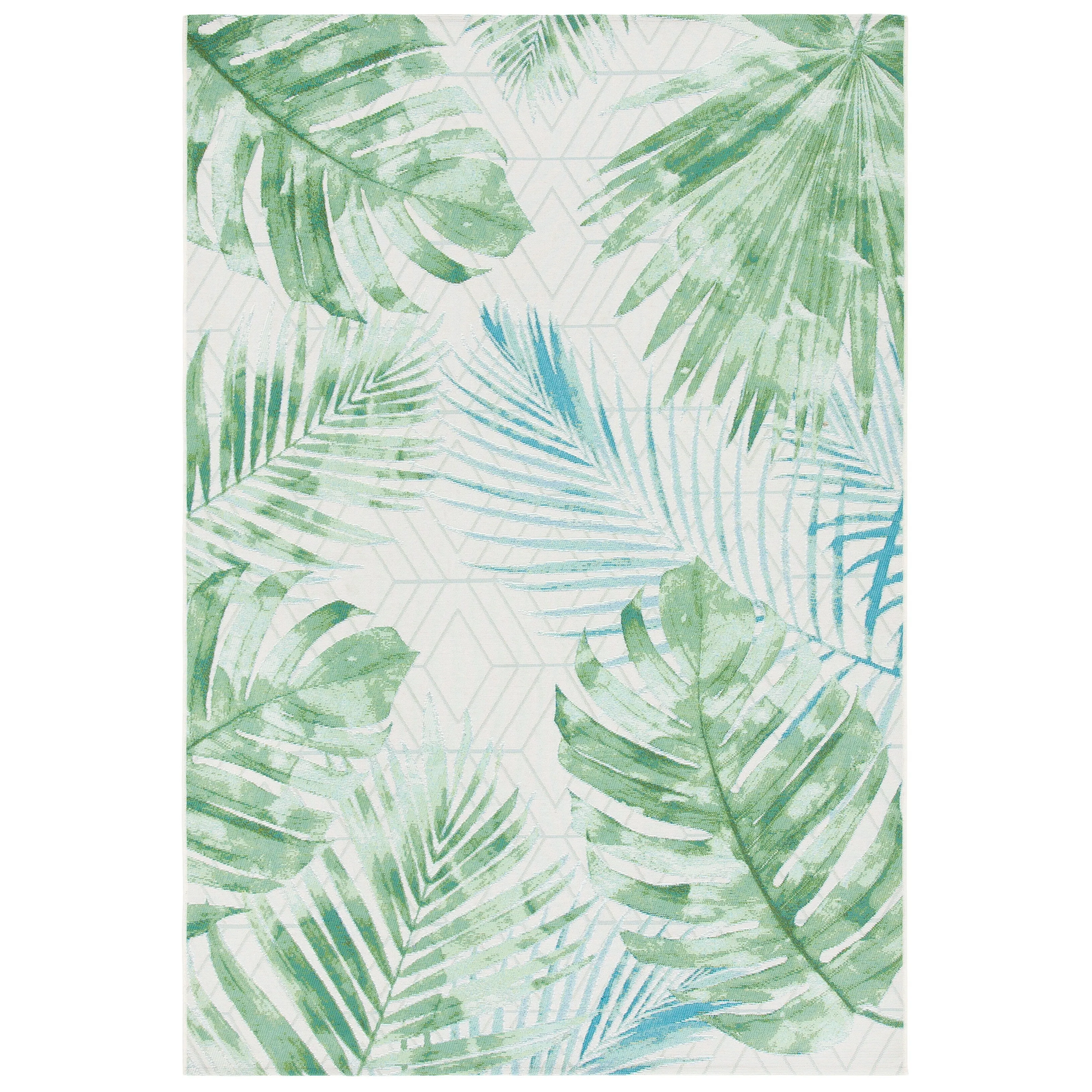 SAFAVIEH Barbados Nairne Tropical Indoor/ Outdoor Waterproof Patio Backyard Rug - Green/Teal - 6'6 x 9'4