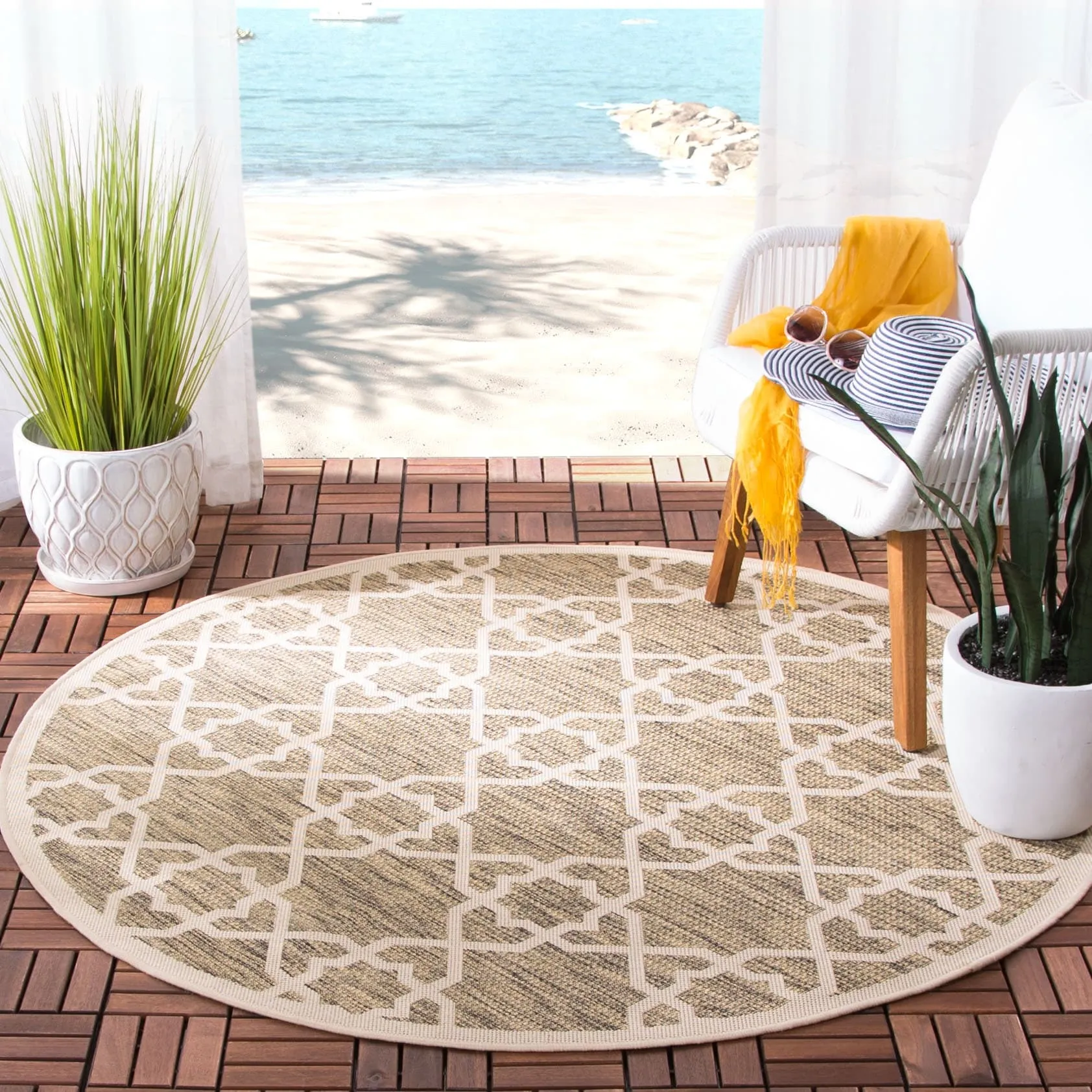 SAFAVIEH Courtyard Hanifa Trellis Indoor/ Outdoor Waterproof Patio Backyard Rug