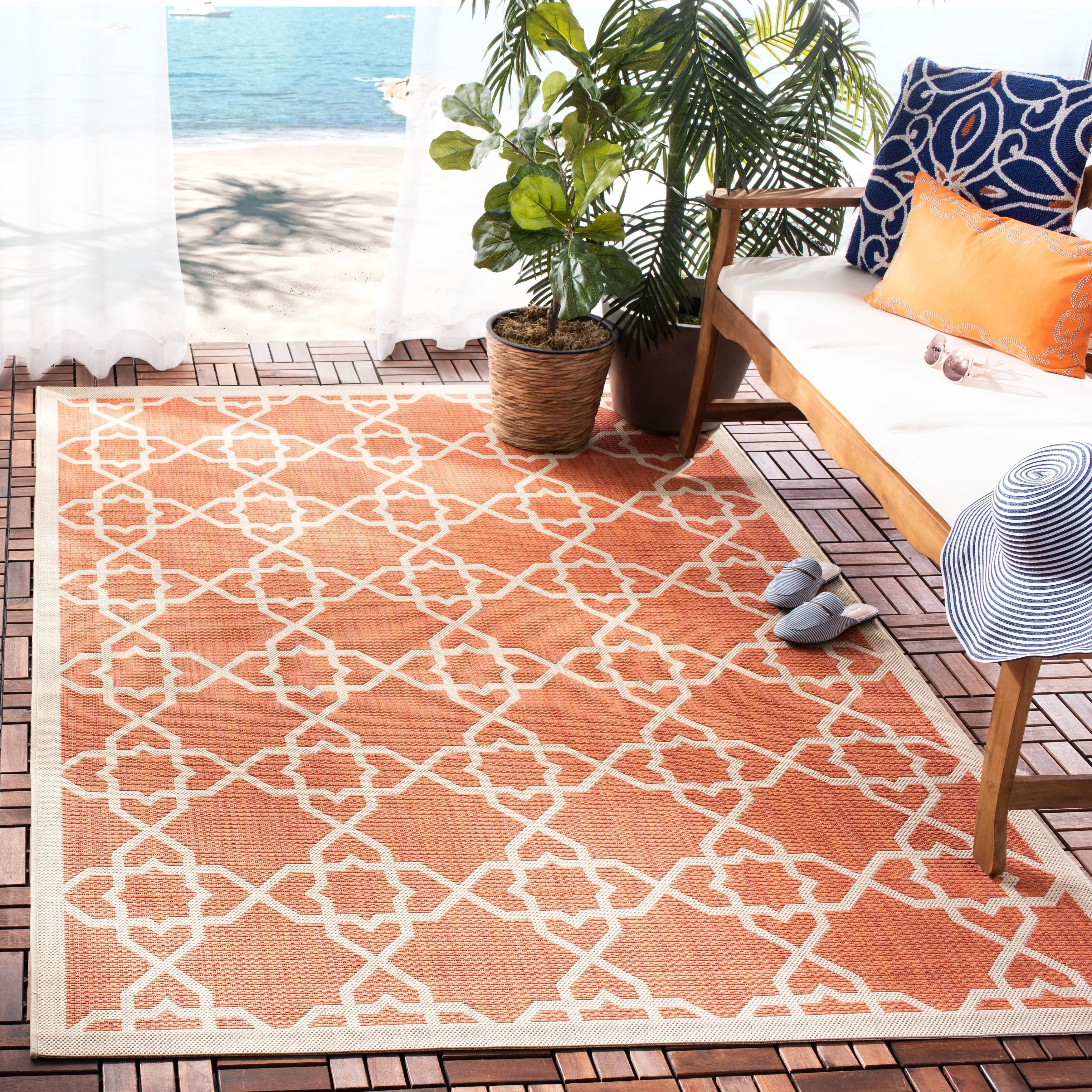SAFAVIEH Courtyard Hanifa Trellis Indoor/ Outdoor Waterproof Patio Backyard Rug