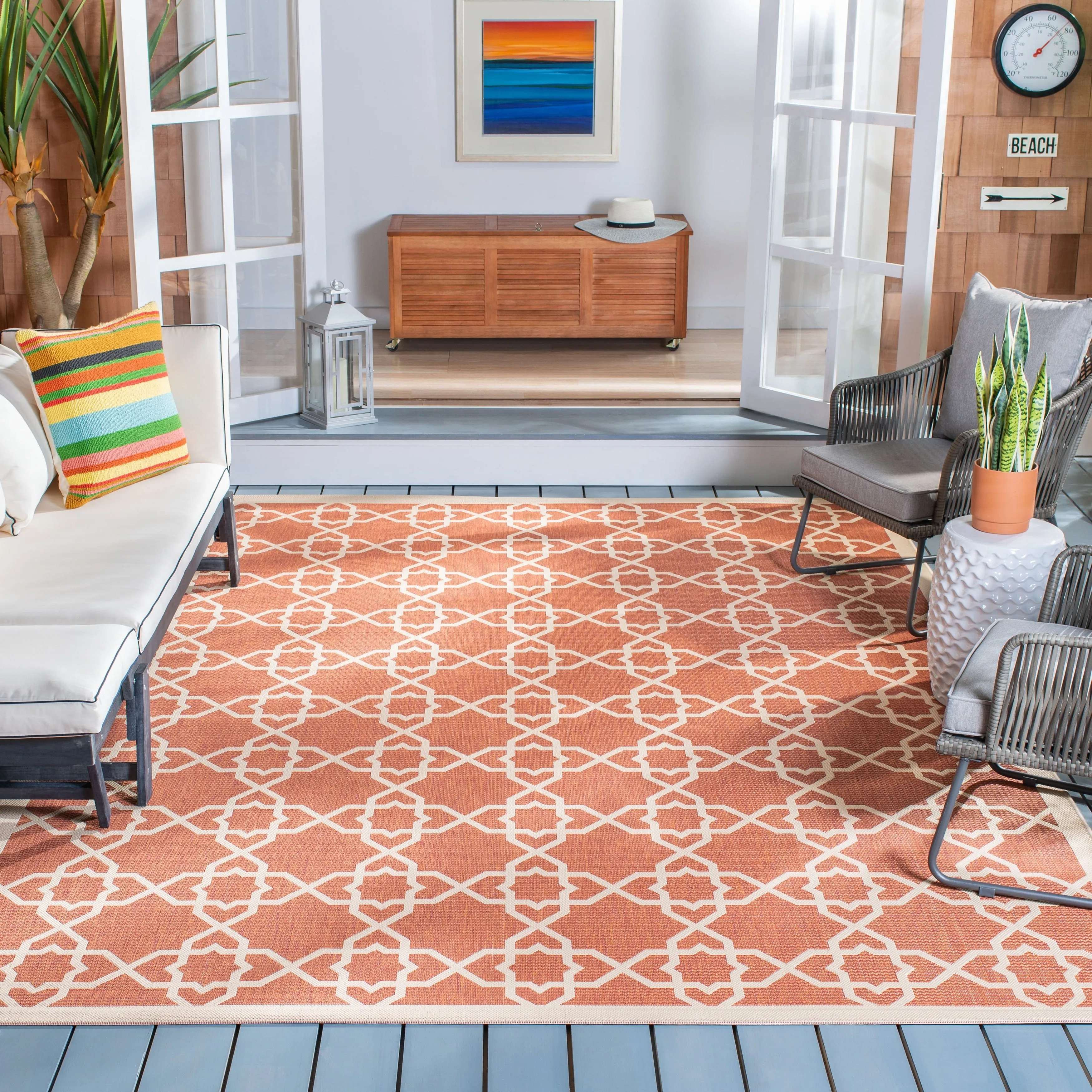 SAFAVIEH Courtyard Hanifa Trellis Indoor/ Outdoor Waterproof Patio Backyard Rug