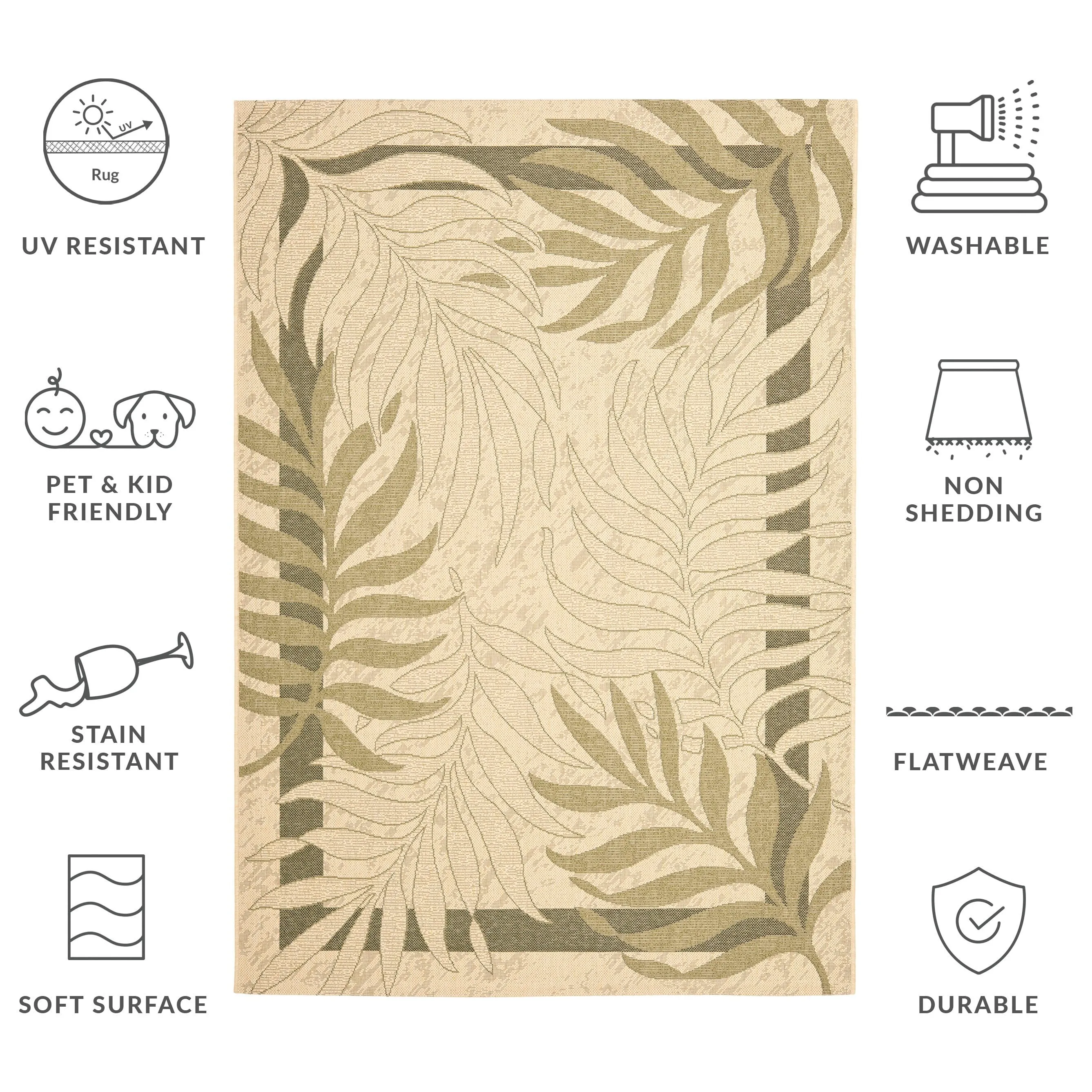 SAFAVIEH Courtyard Idun Botanical Indoor/ Outdoor Waterproof Patio Backyard Rug