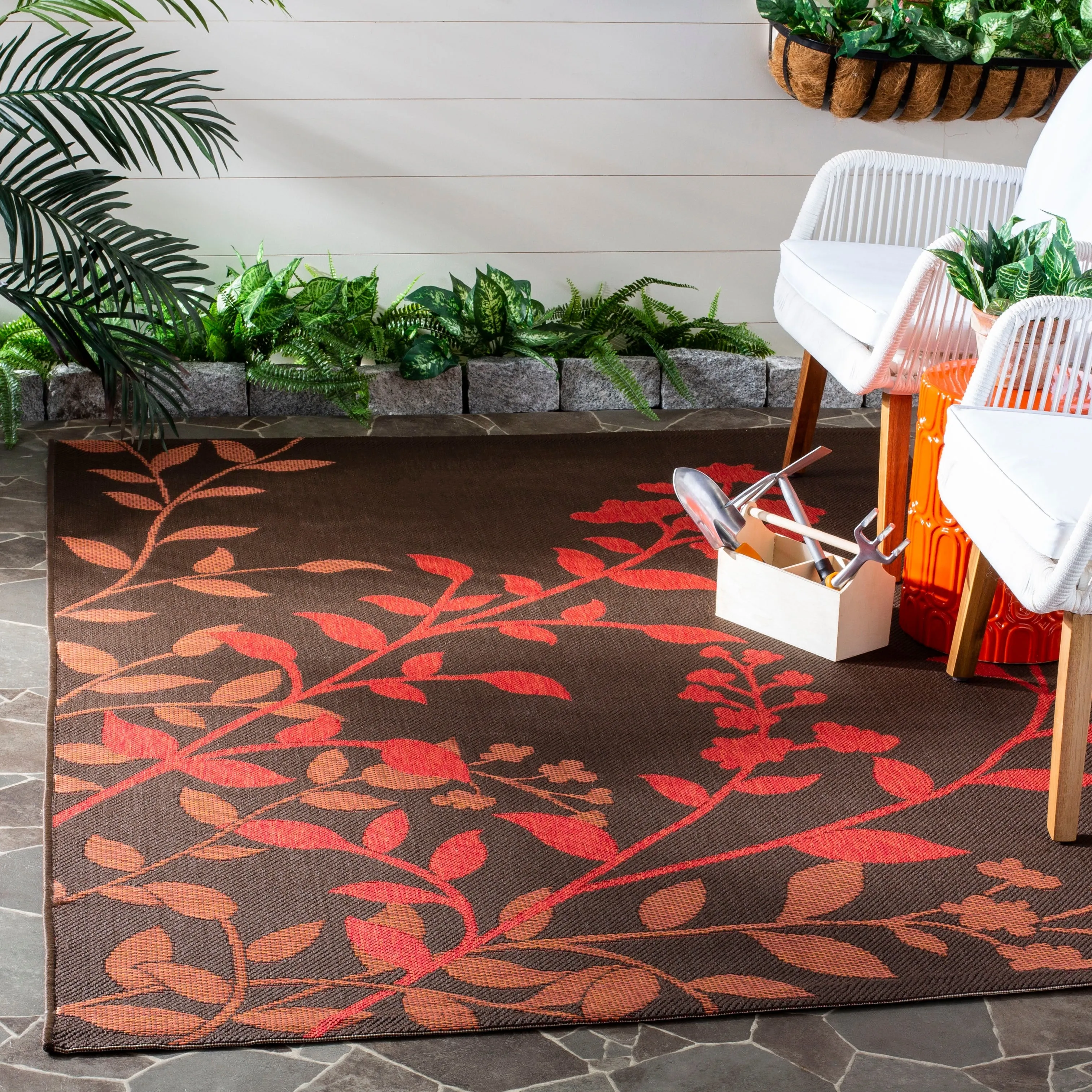 SAFAVIEH Courtyard Luann Botanical Indoor/ Outdoor Waterproof Patio Backyard Rug