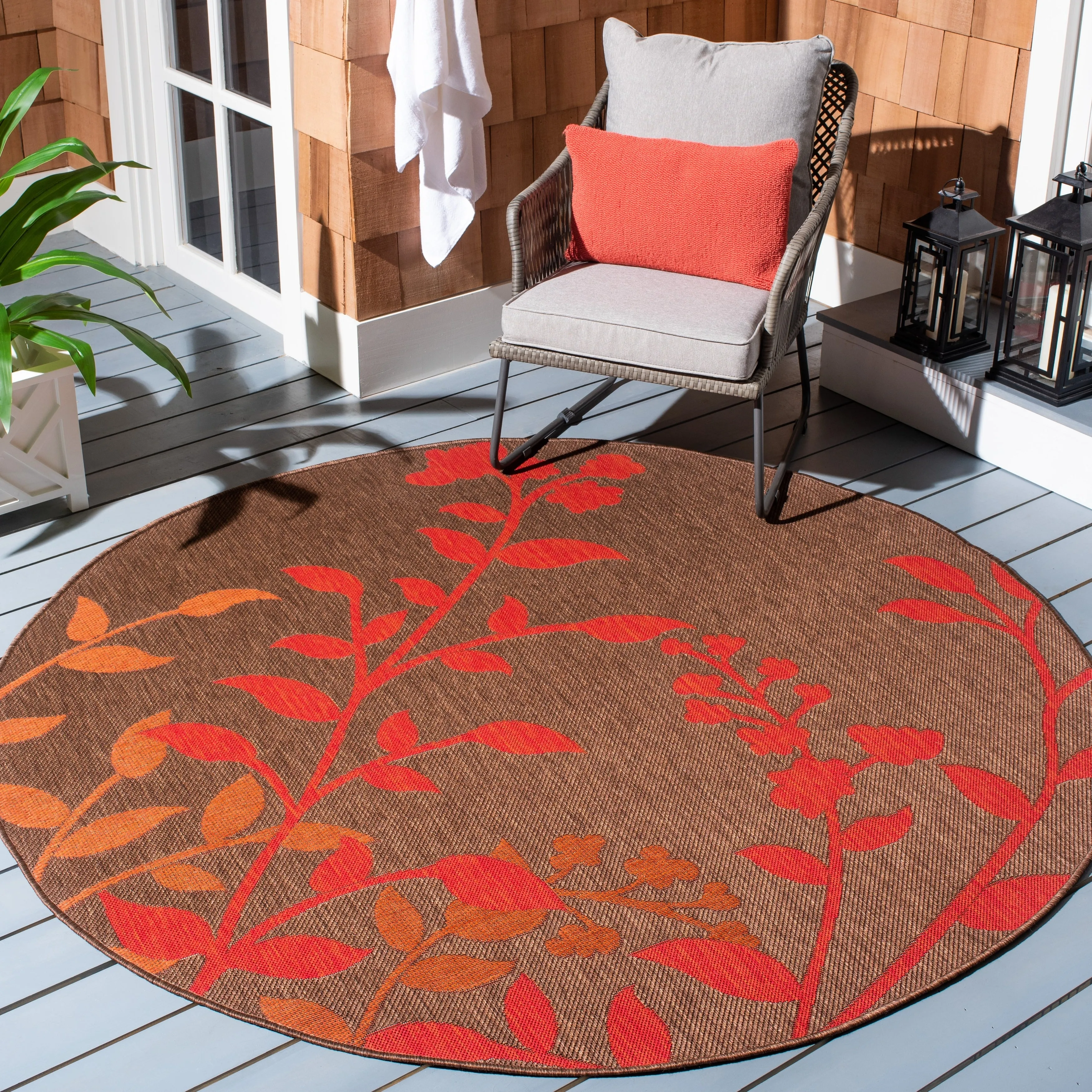 SAFAVIEH Courtyard Luann Botanical Indoor/ Outdoor Waterproof Patio Backyard Rug