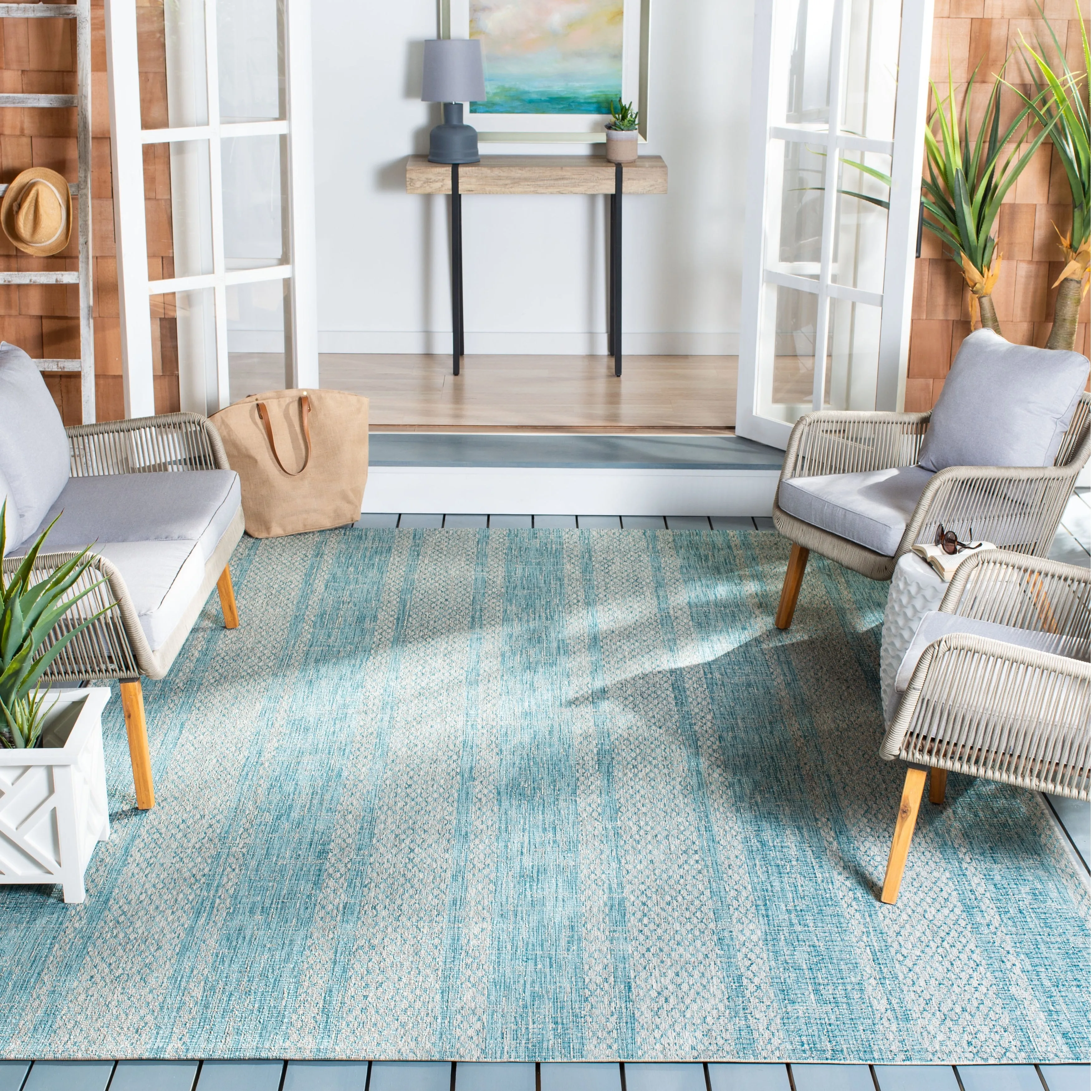 SAFAVIEH Courtyard Nanci Stripe Indoor/ Outdoor Waterproof Patio Backyard Rug