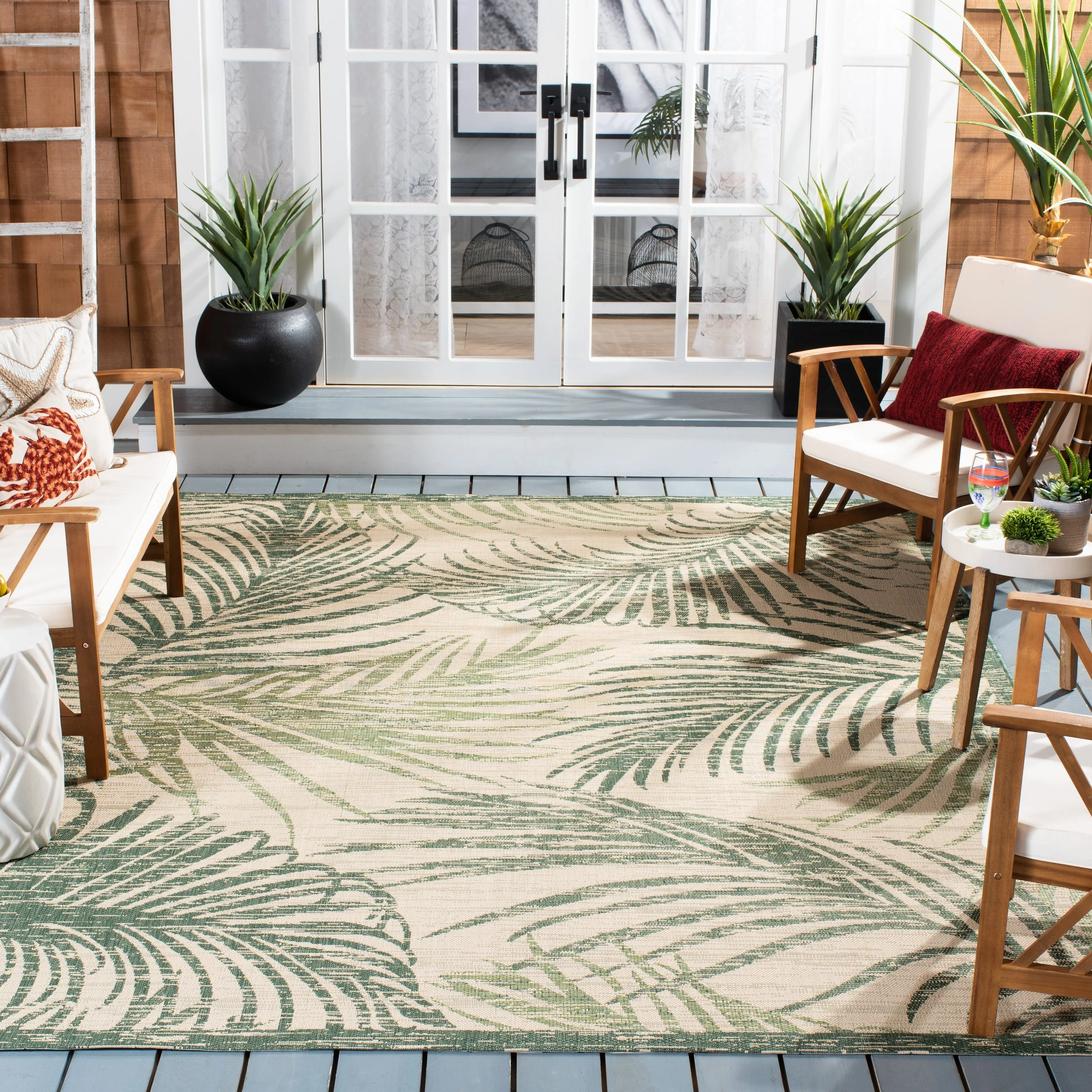 SAFAVIEH Courtyard Nott Tropical Indoor/ Outdoor Waterproof Patio Backyard Rug