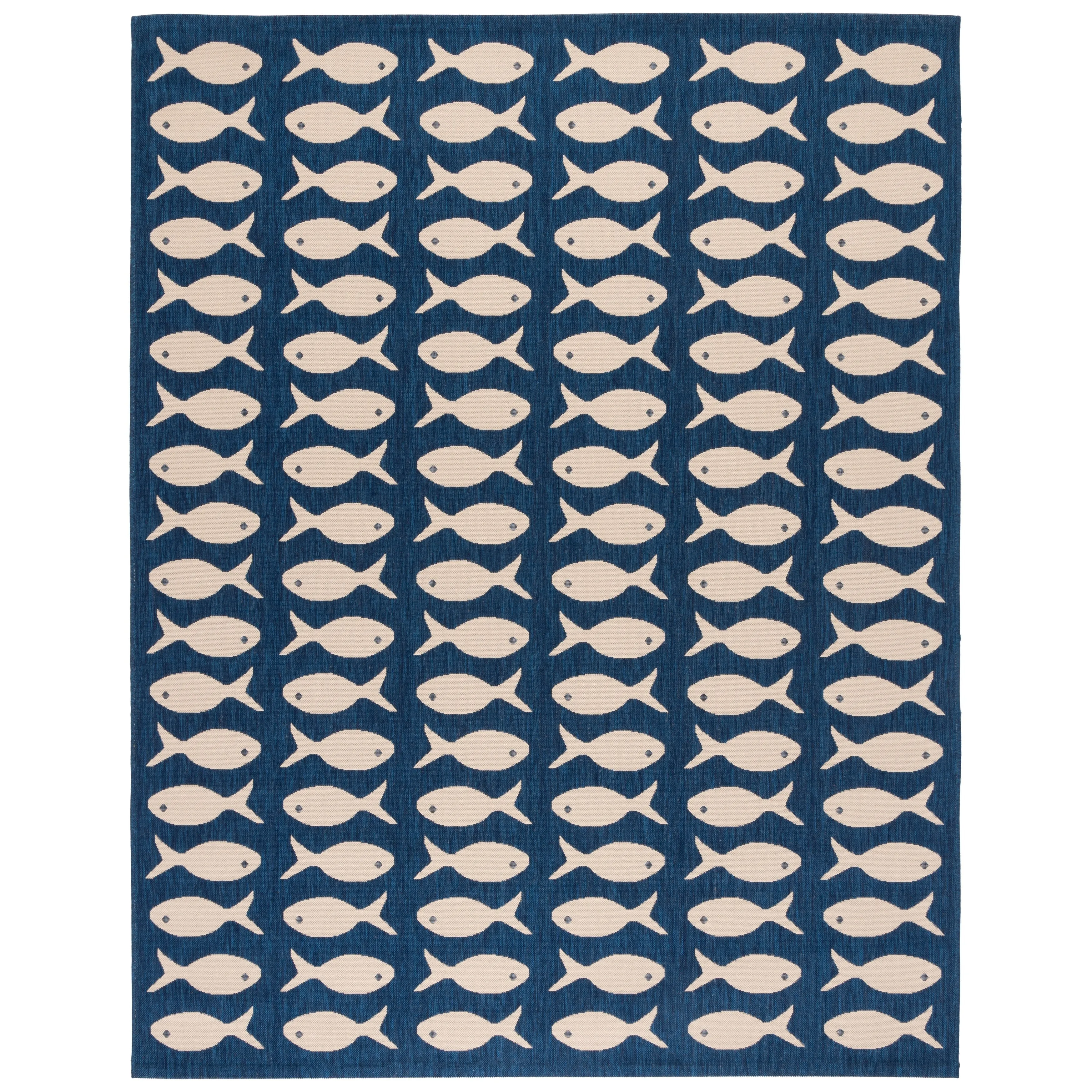 SAFAVIEH Courtyard Shirlie Indoor/ Outdoor Waterproof Patio Backyard Rug - Navy/Beige - 8' x 11'