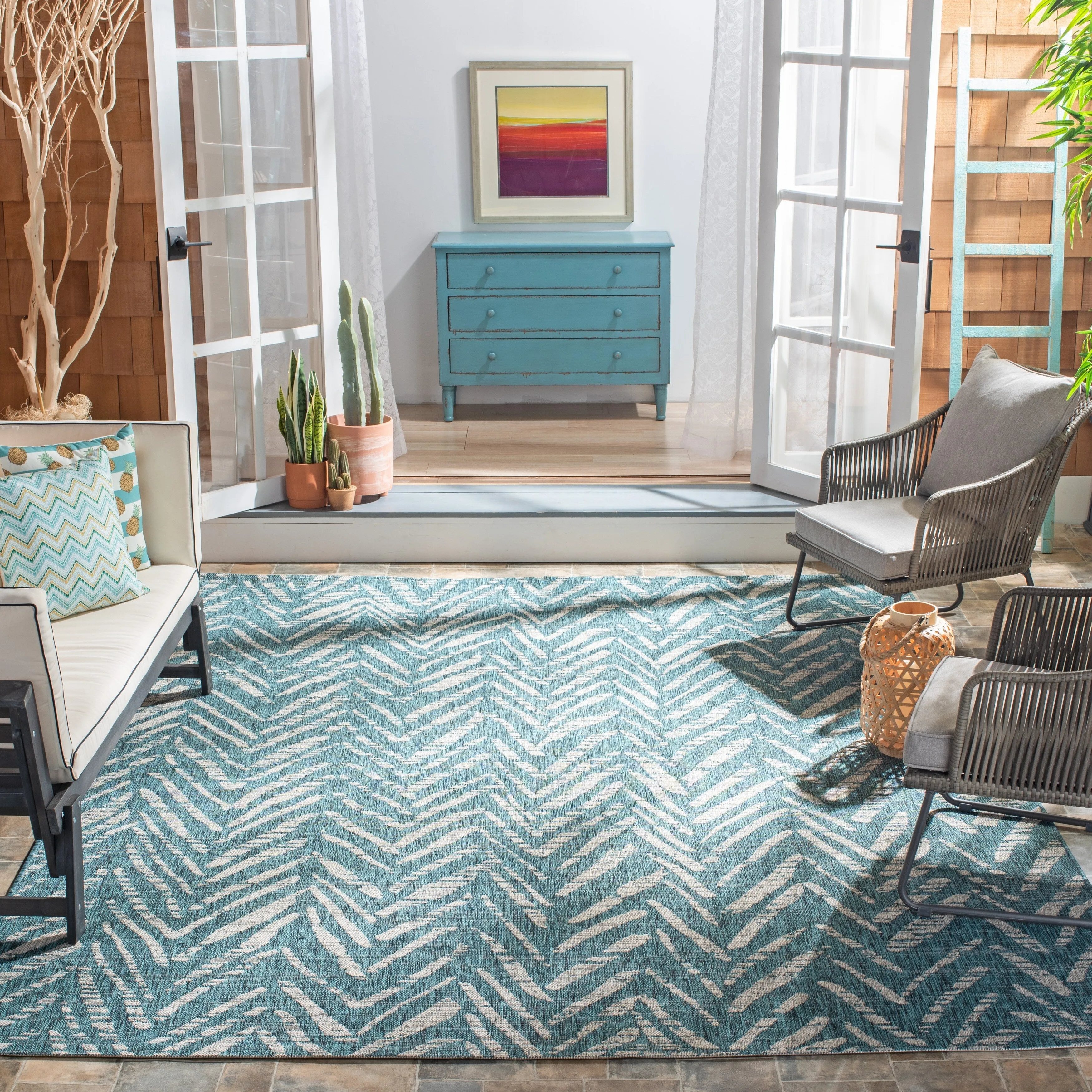SAFAVIEH Courtyard Thin Indoor/ Outdoor Waterproof Patio Backyard Rug