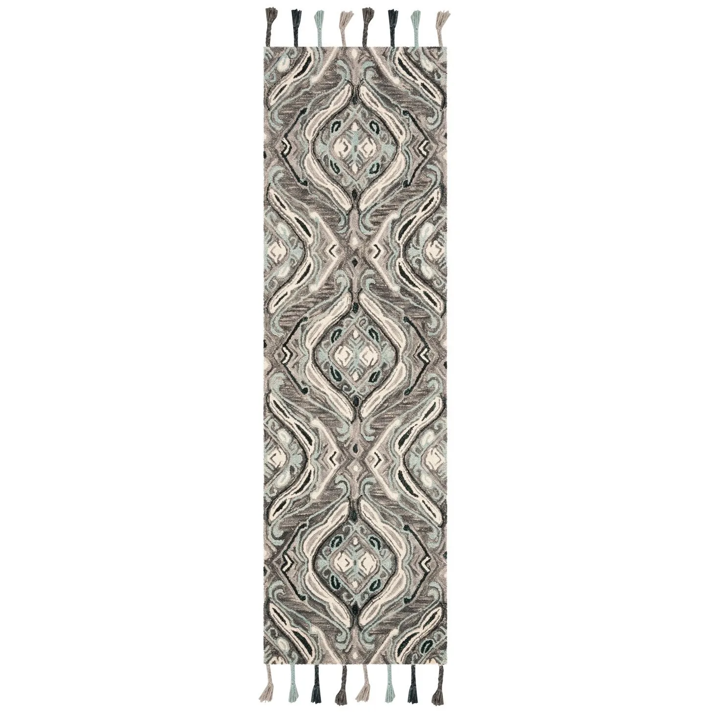 SAFAVIEH Handmade Suzani Lefkothea Boho Tribal Wool Rug - Grey/Light Blue - 2' 3 x 8'