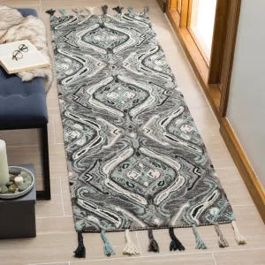 SAFAVIEH Handmade Suzani Lefkothea Boho Tribal Wool Rug - Grey/Light Blue - 2' 3 x 8'