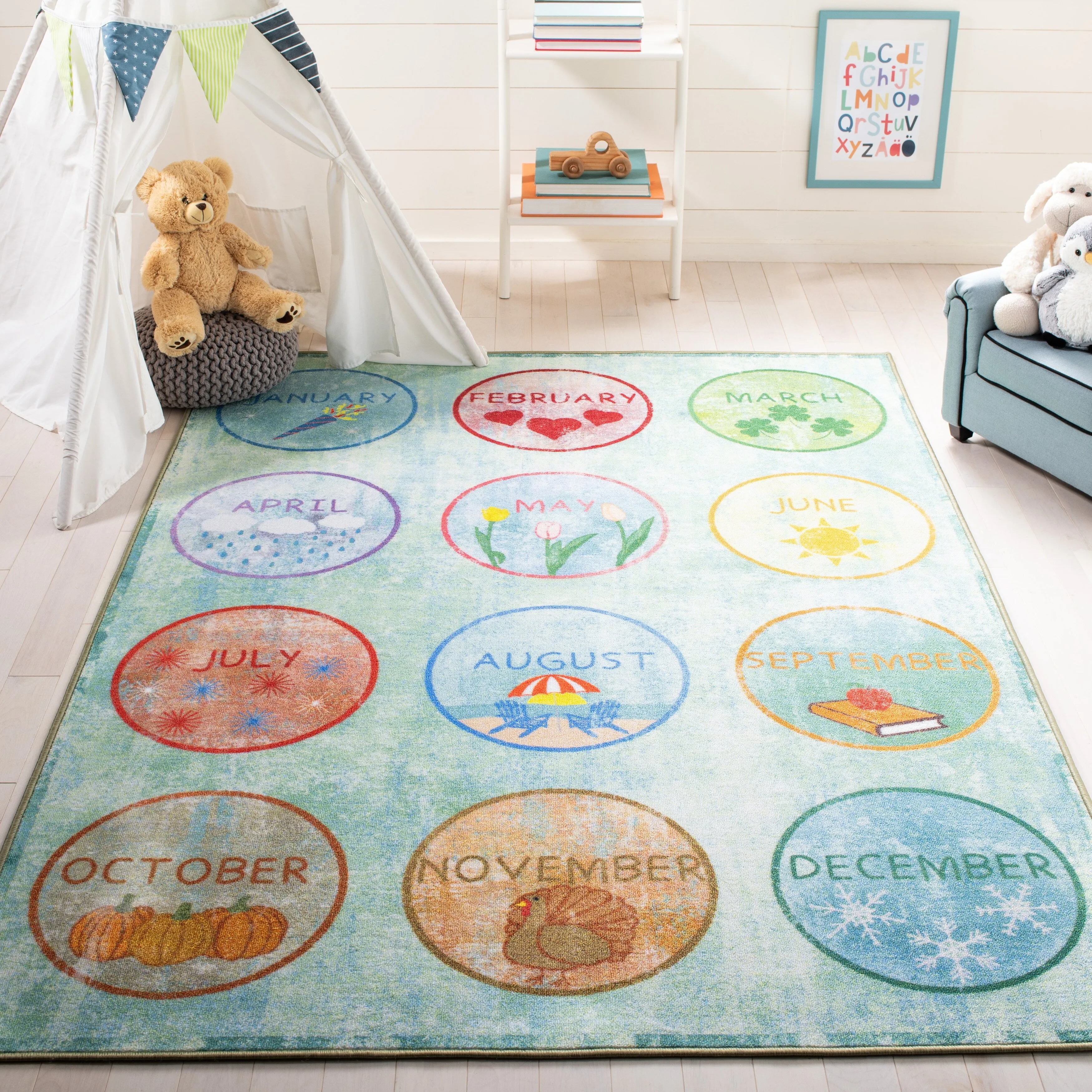 SAFAVIEH Kids Playhouse Machine Washable Slip Resistant Ronna Alphabet
