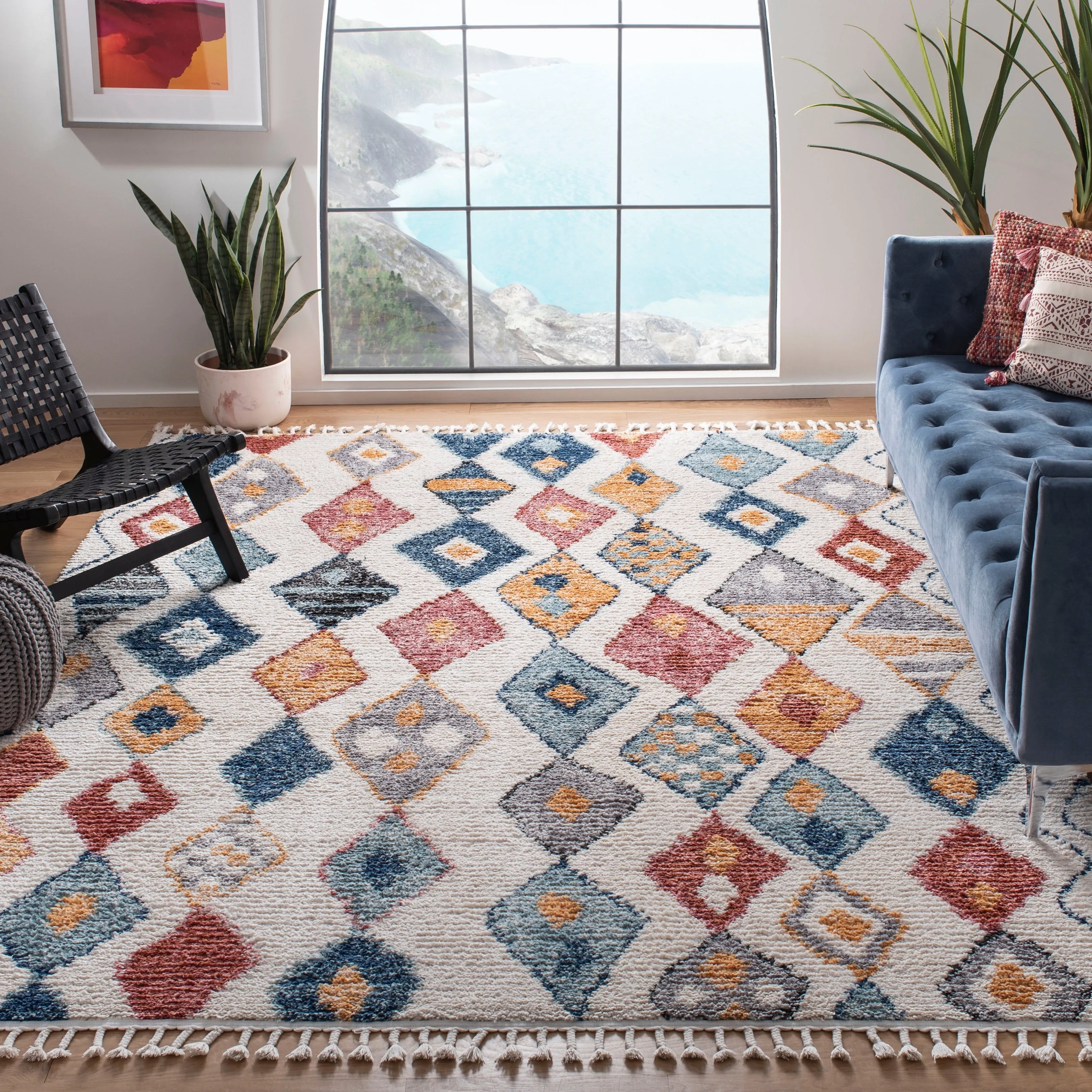 SAFAVIEH Morocco Bohemian & Eclectic Vlasta Tribal Cream/Multi Polyester Rug