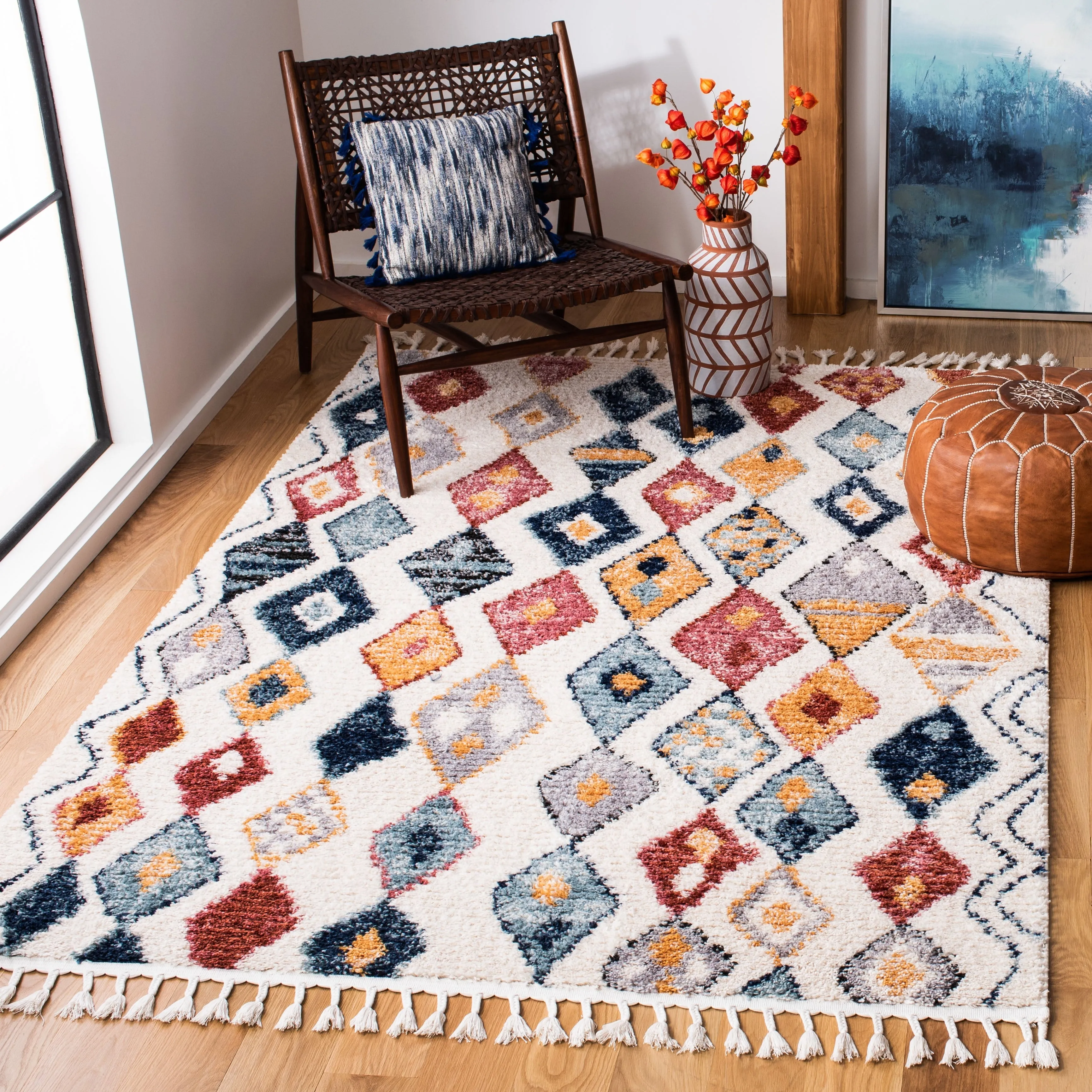 SAFAVIEH Morocco Bohemian & Eclectic Vlasta Tribal Cream/Multi Polyester Rug