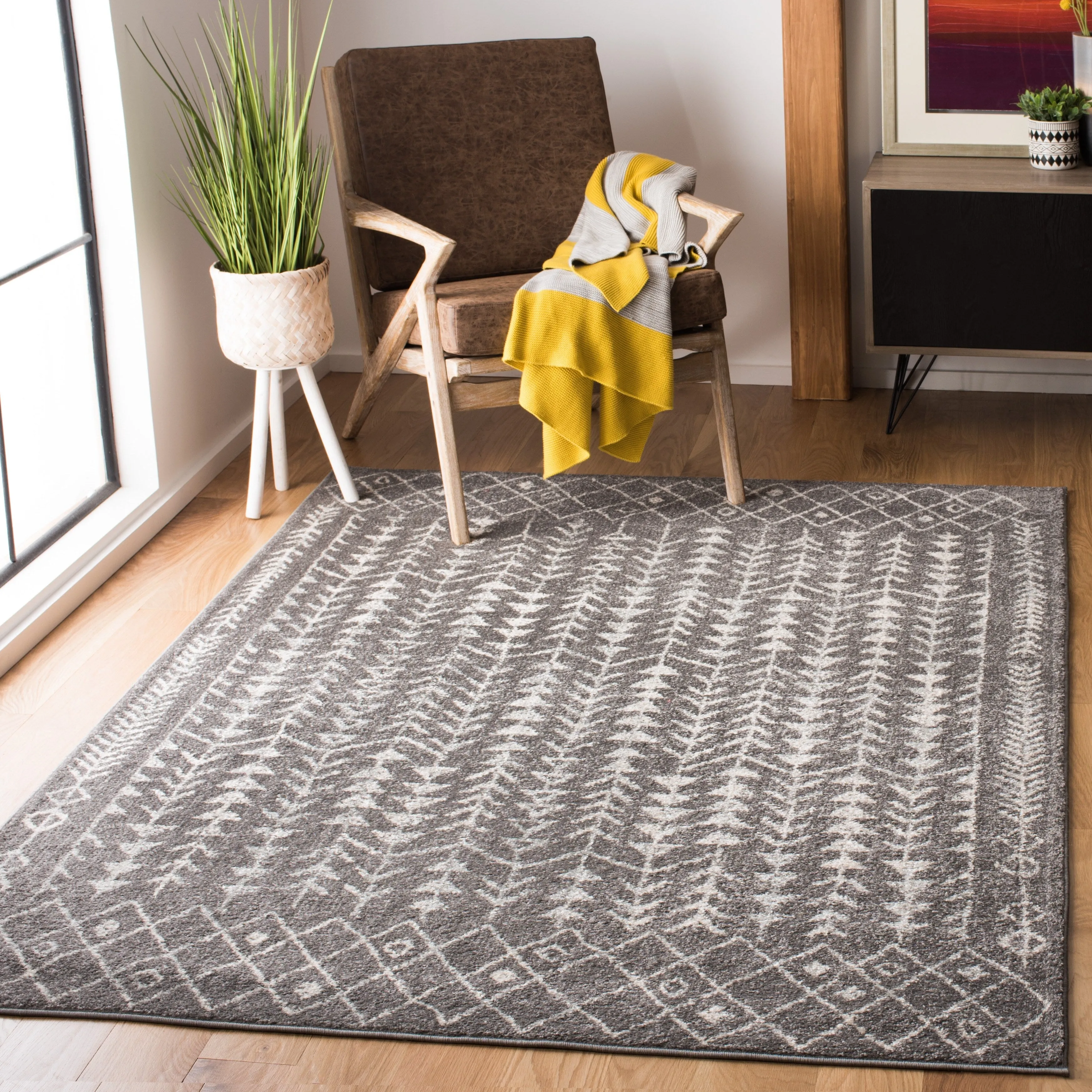 SAFAVIEH Tulum Sharie Moroccan Boho Rug - Dark Grey/Ivory - 5' 3 x 7' 6