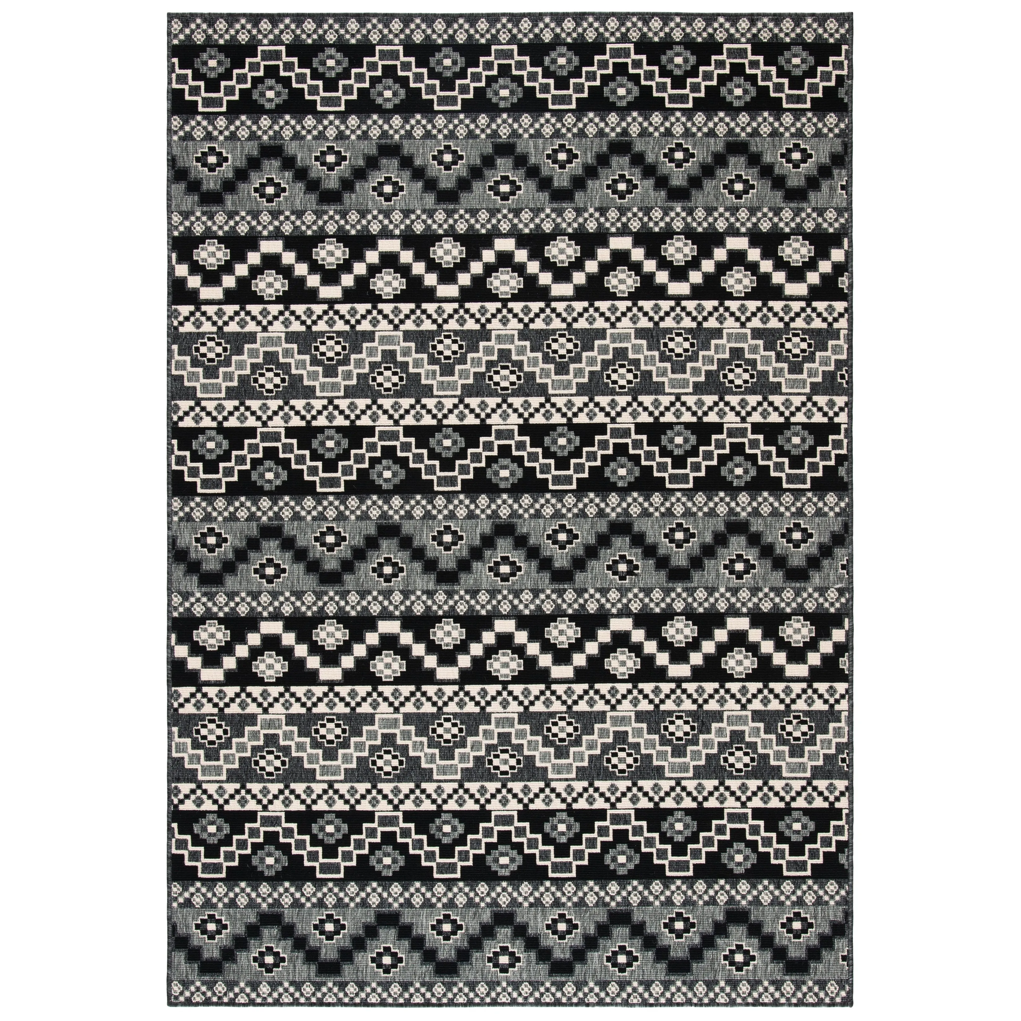 SAFAVIEH Veranda Rudy Indoor/ Outdoor Waterproof Patio Backyard Rug - Black/Beige - 5'3 x 7'7