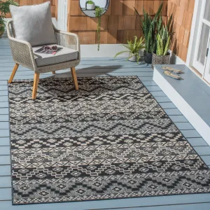 SAFAVIEH Veranda Rudy Indoor/ Outdoor Waterproof Patio Backyard Rug - Black/Beige - 5'3 x 7'7