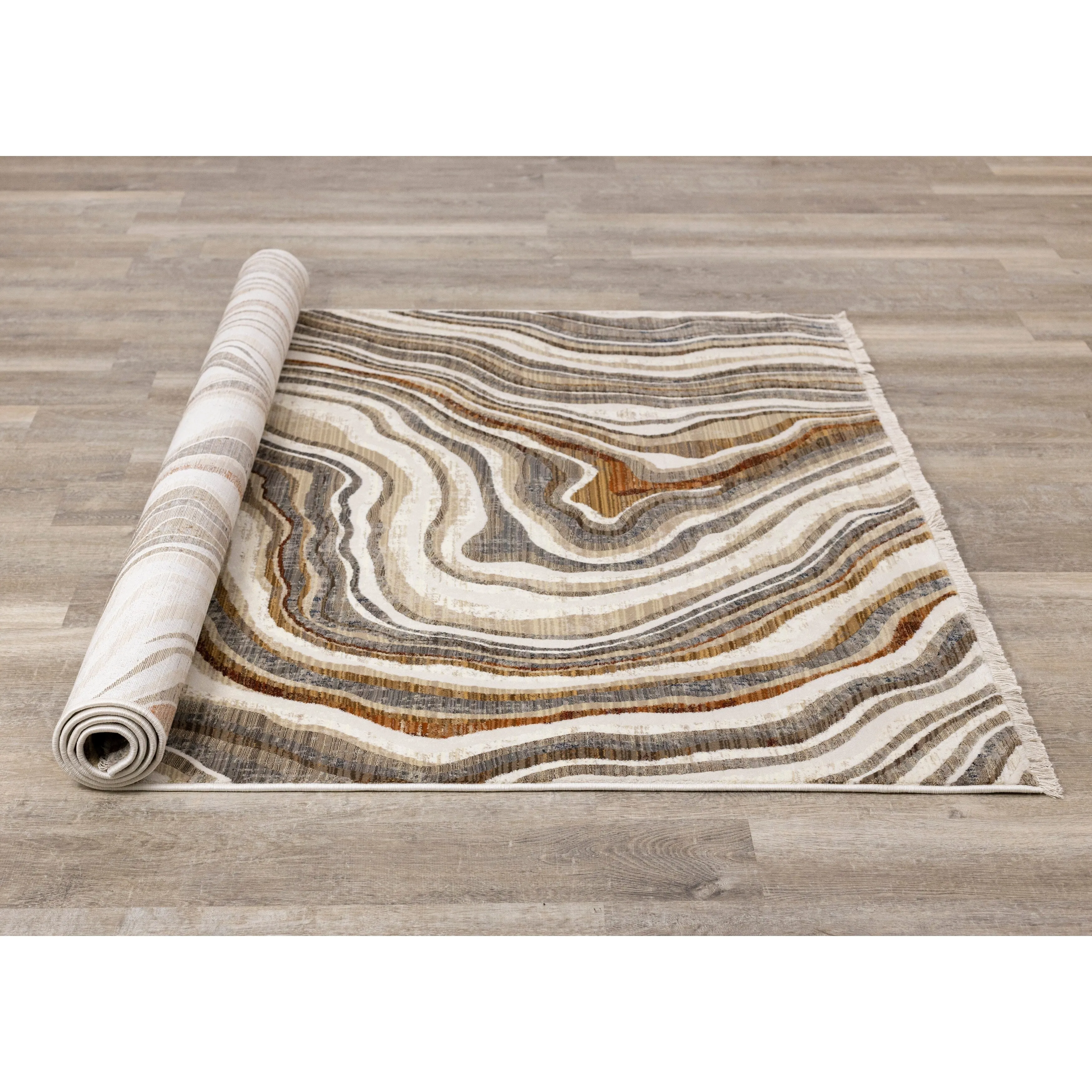 Santiago Collection - Cream Grey Brown Wavy Landscape Area Rug