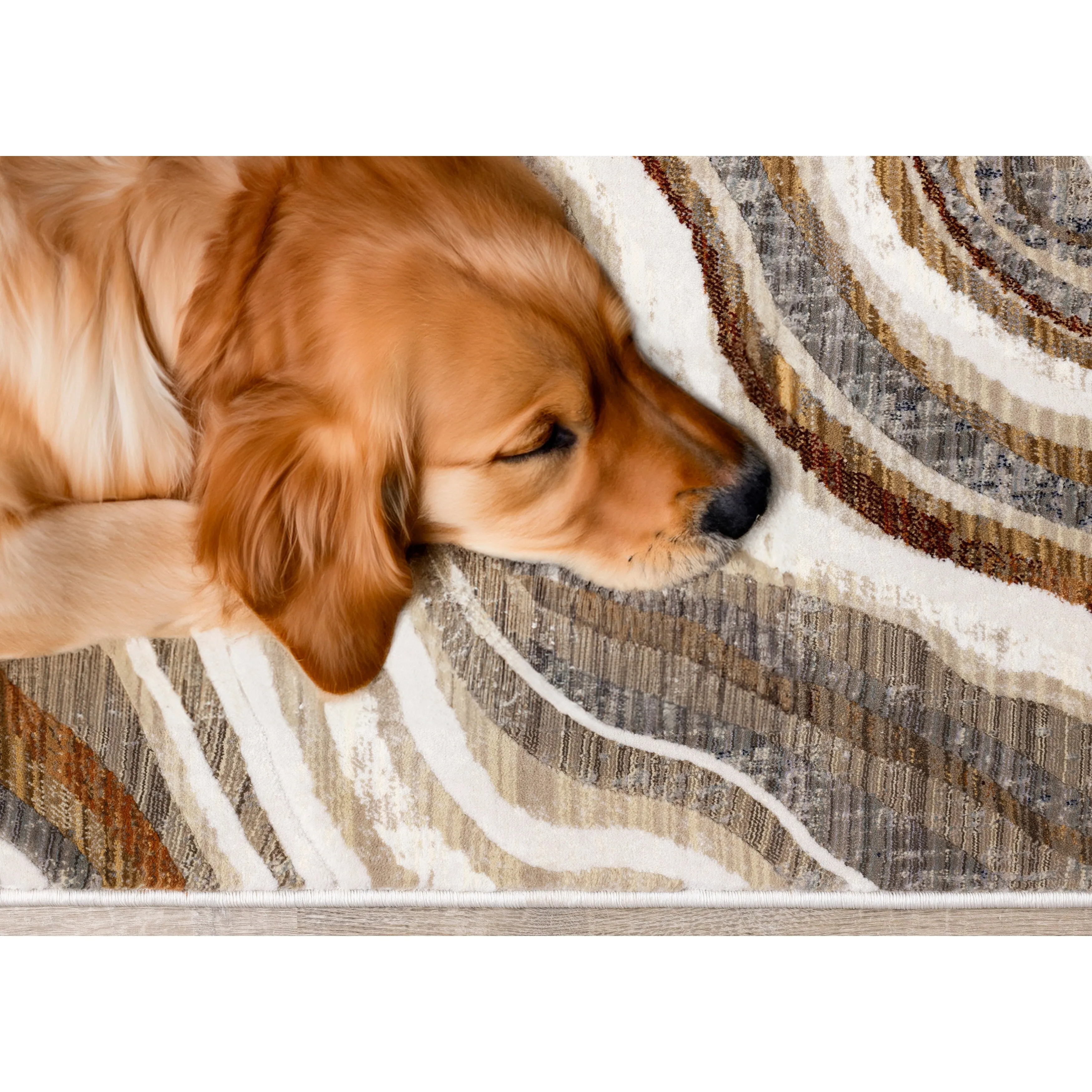 Santiago Collection - Cream Grey Brown Wavy Landscape Area Rug