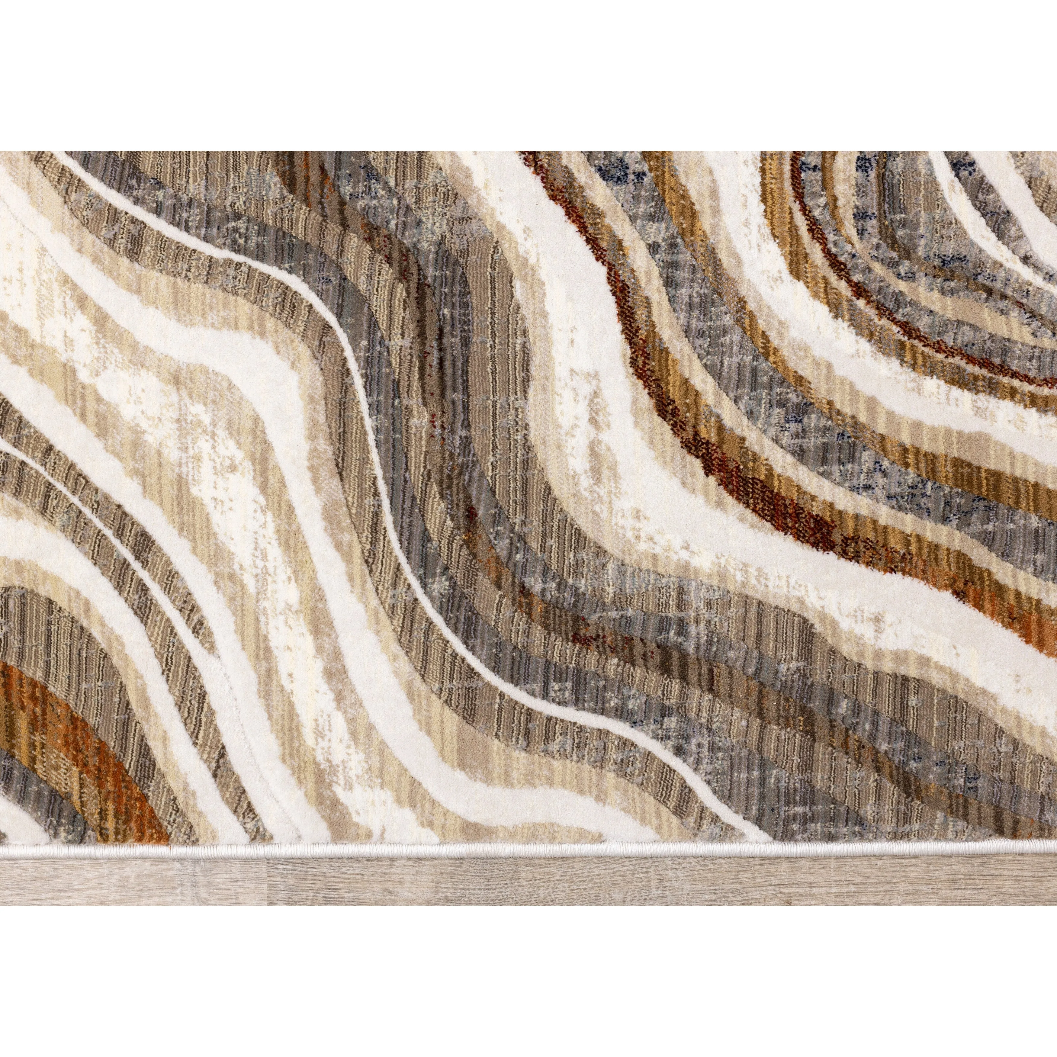 Santiago Collection - Cream Grey Brown Wavy Landscape Area Rug