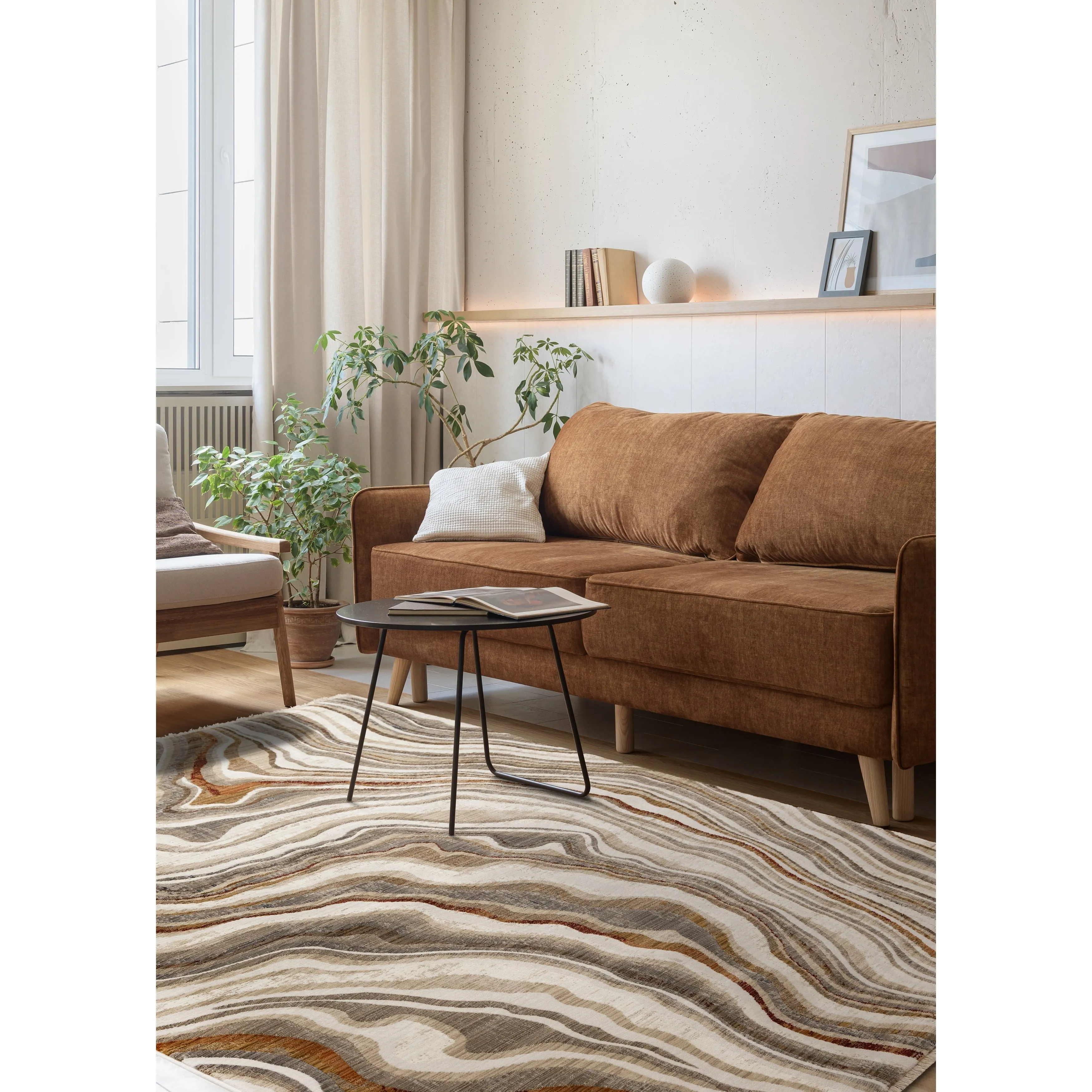 Santiago Collection - Cream Grey Brown Wavy Landscape Area Rug