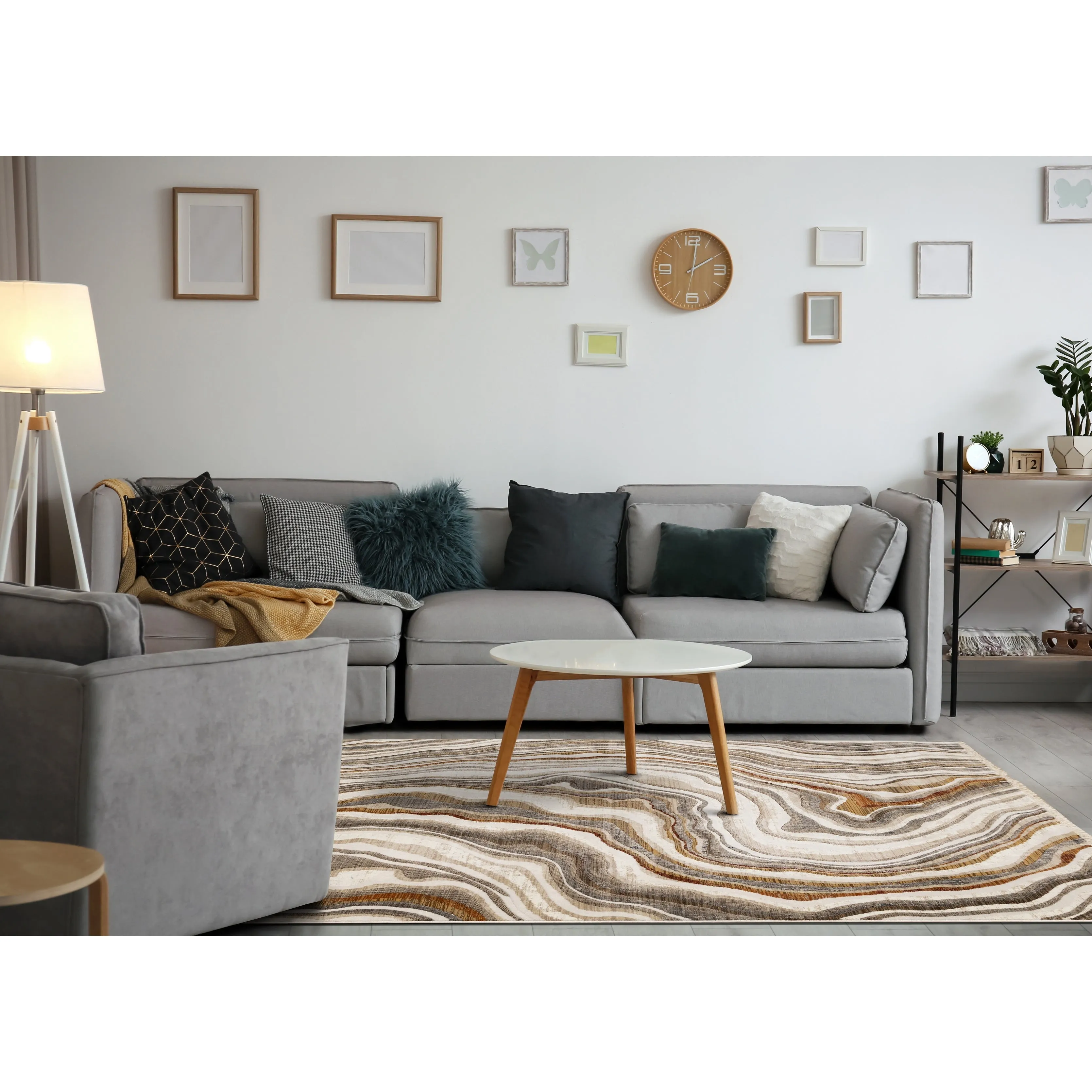 Santiago Collection - Cream Grey Brown Wavy Landscape Area Rug