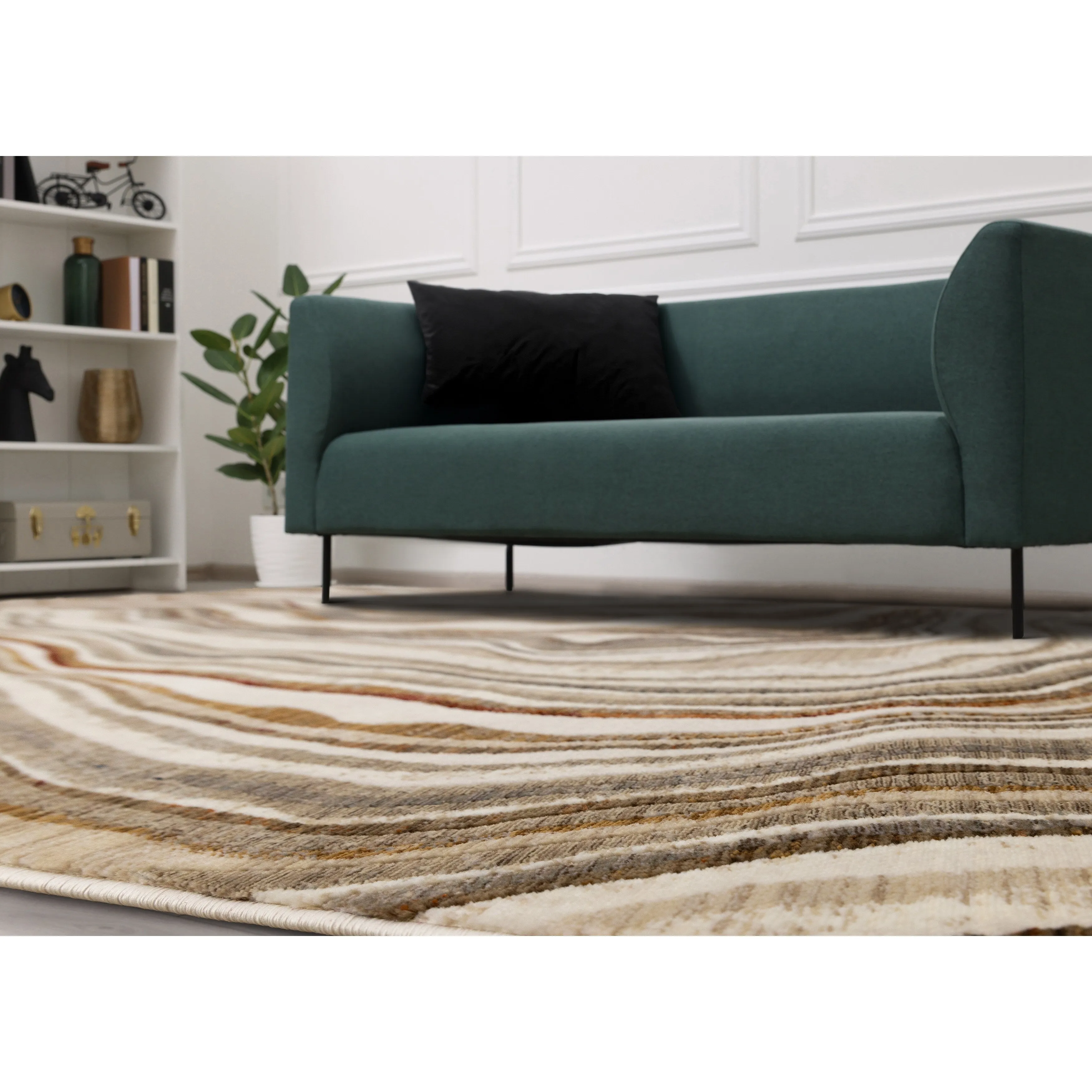 Santiago Collection - Cream Grey Brown Wavy Landscape Area Rug