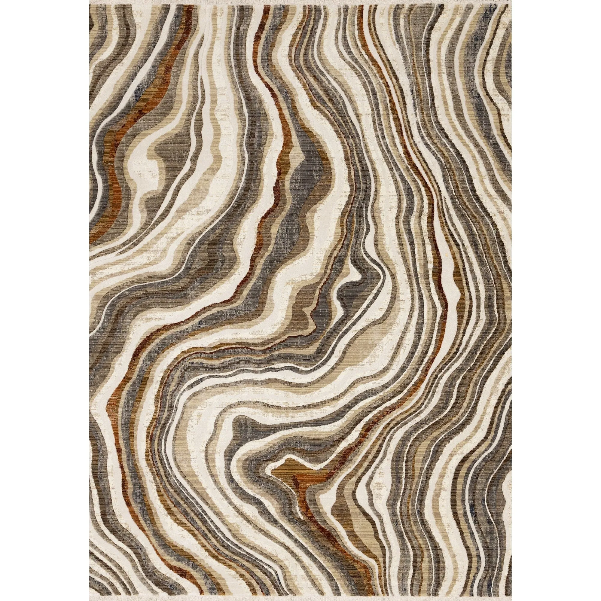 Santiago Collection - Cream Grey Brown Wavy Landscape Area Rug