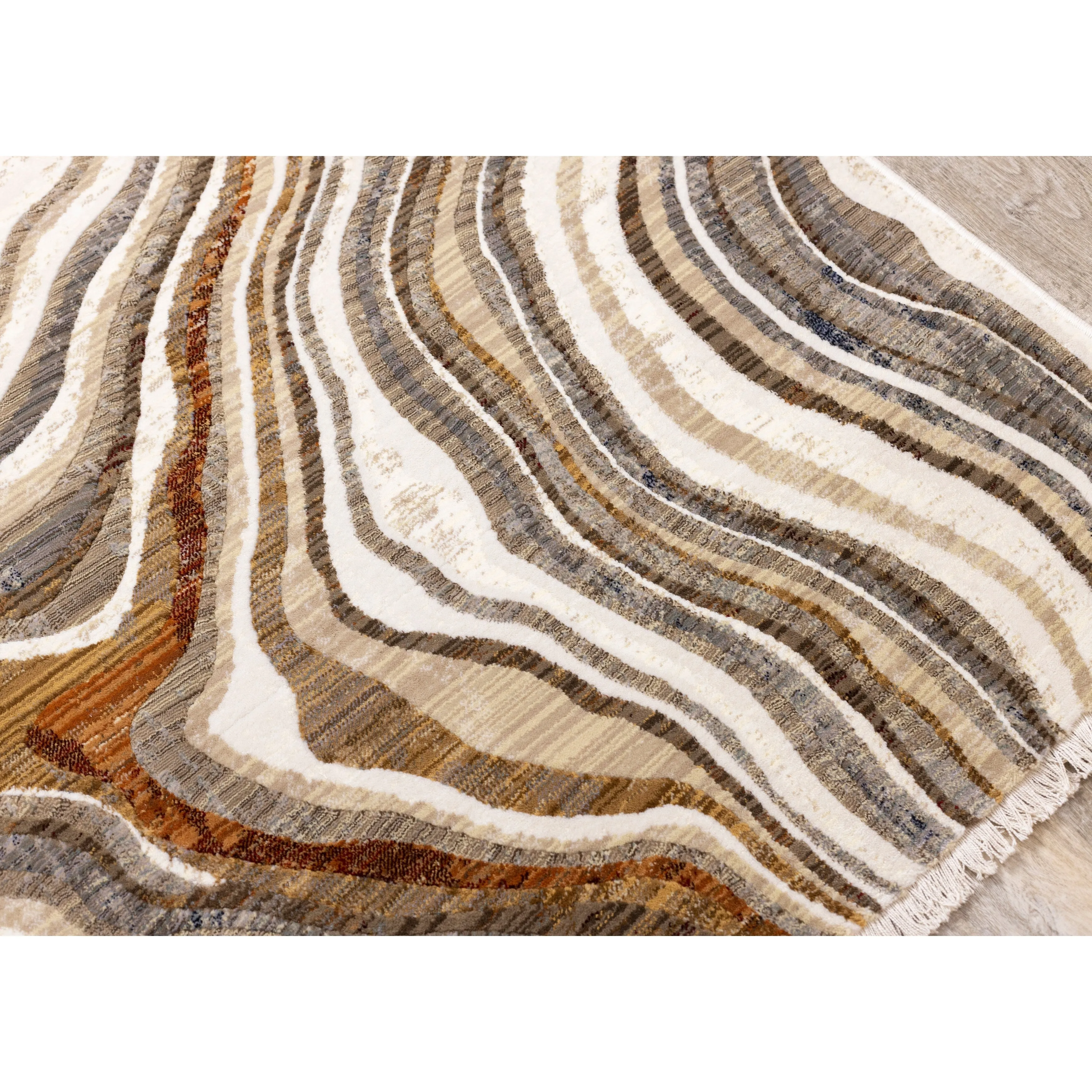 Santiago Collection - Cream Grey Brown Wavy Landscape Area Rug
