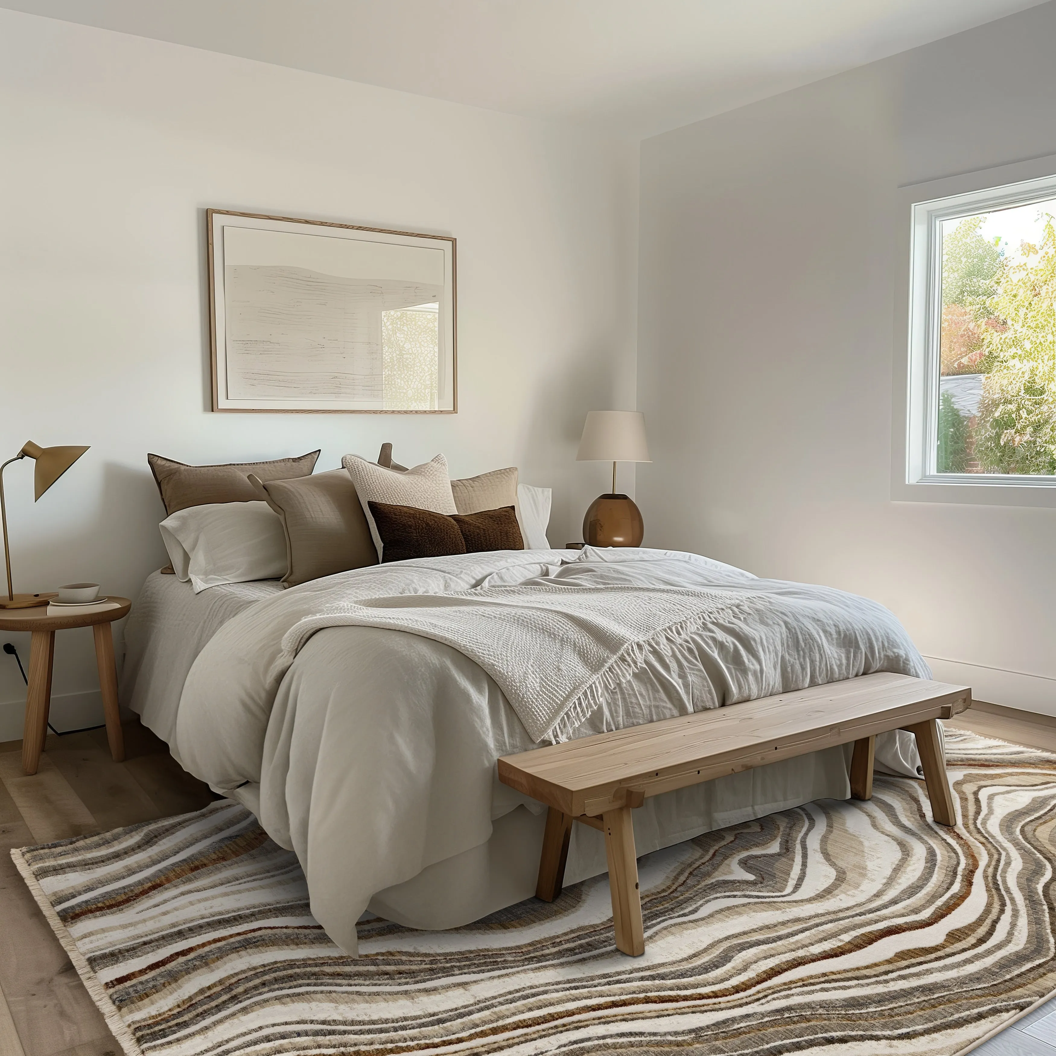 Santiago Collection - Cream Grey Brown Wavy Landscape Area Rug