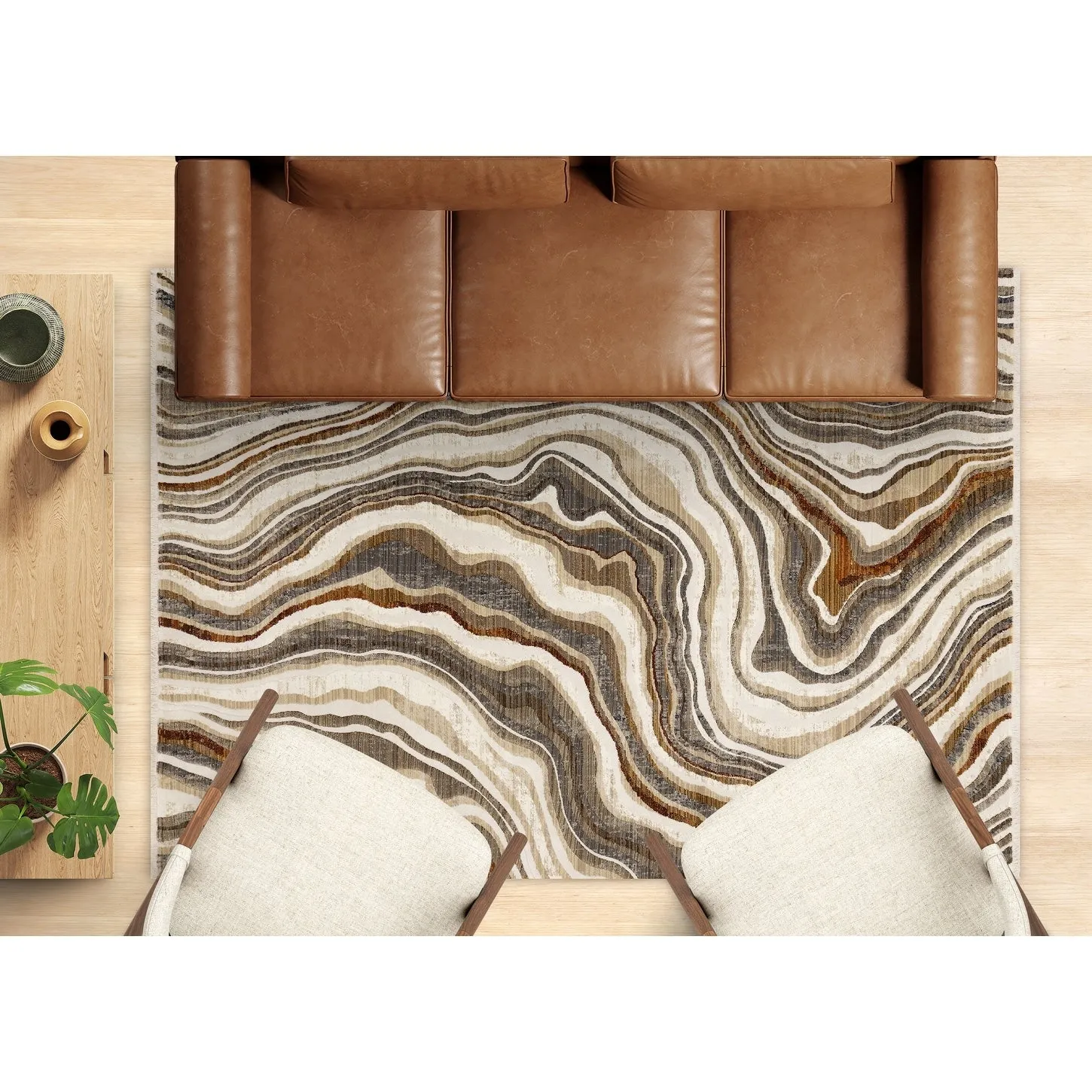 Santiago Collection - Cream Grey Brown Wavy Landscape Area Rug