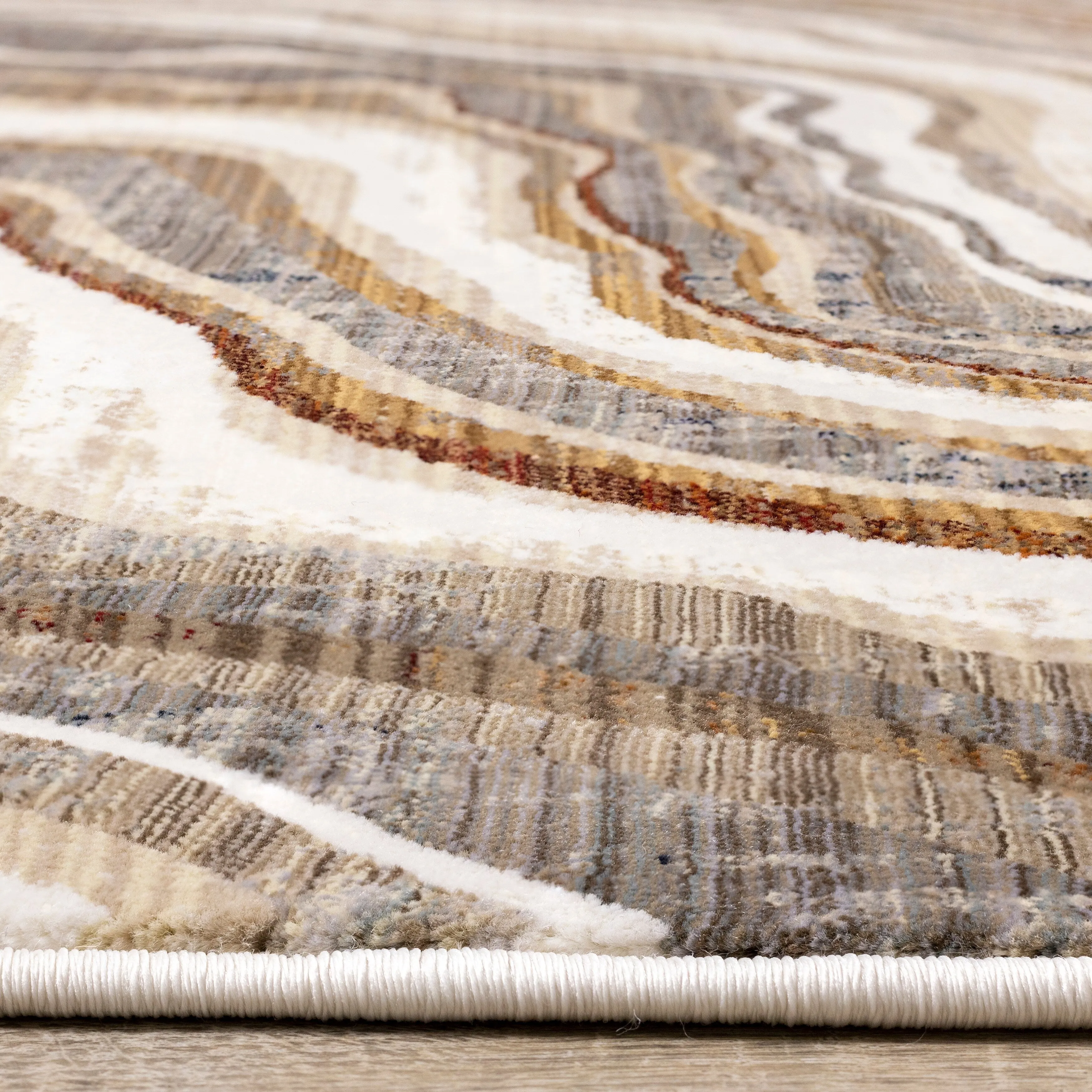 Santiago Collection - Cream Grey Brown Wavy Landscape Area Rug